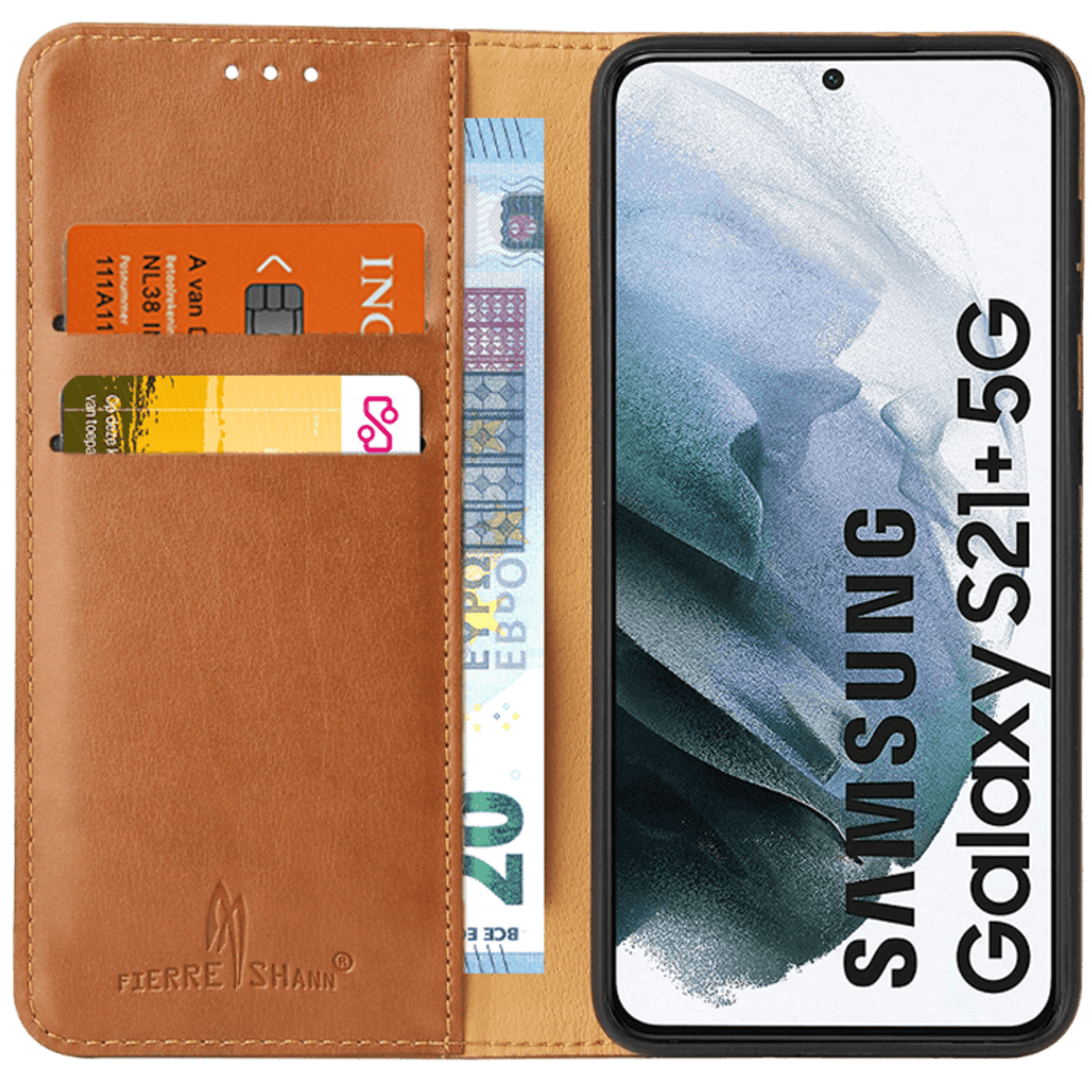 Fierre Shann Samsung Galaxy S21 Plus Slim Wallet Hoesje Bruin