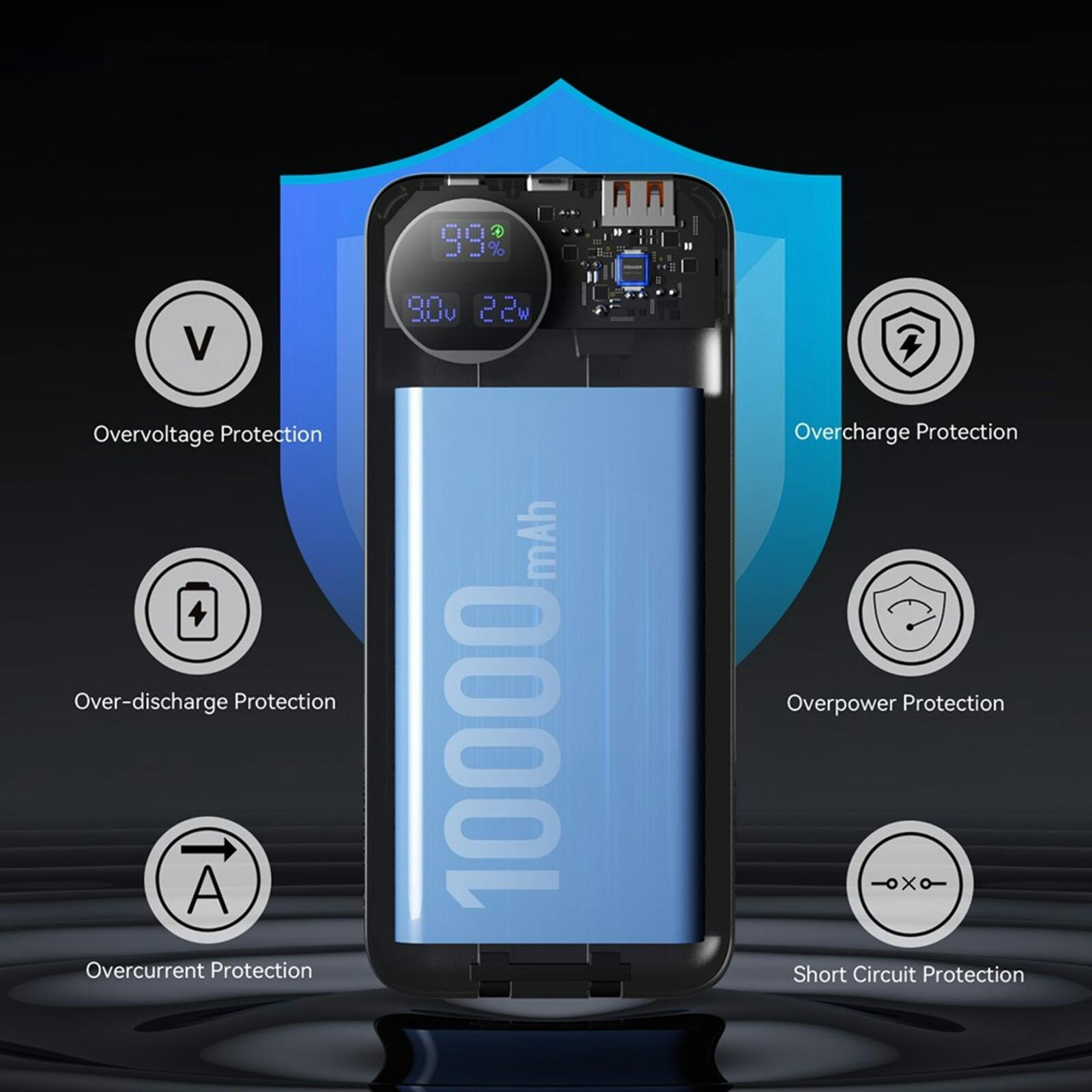 Essager 22.5W Universele Powerbank met Kabel Zwart 10.000 mAh