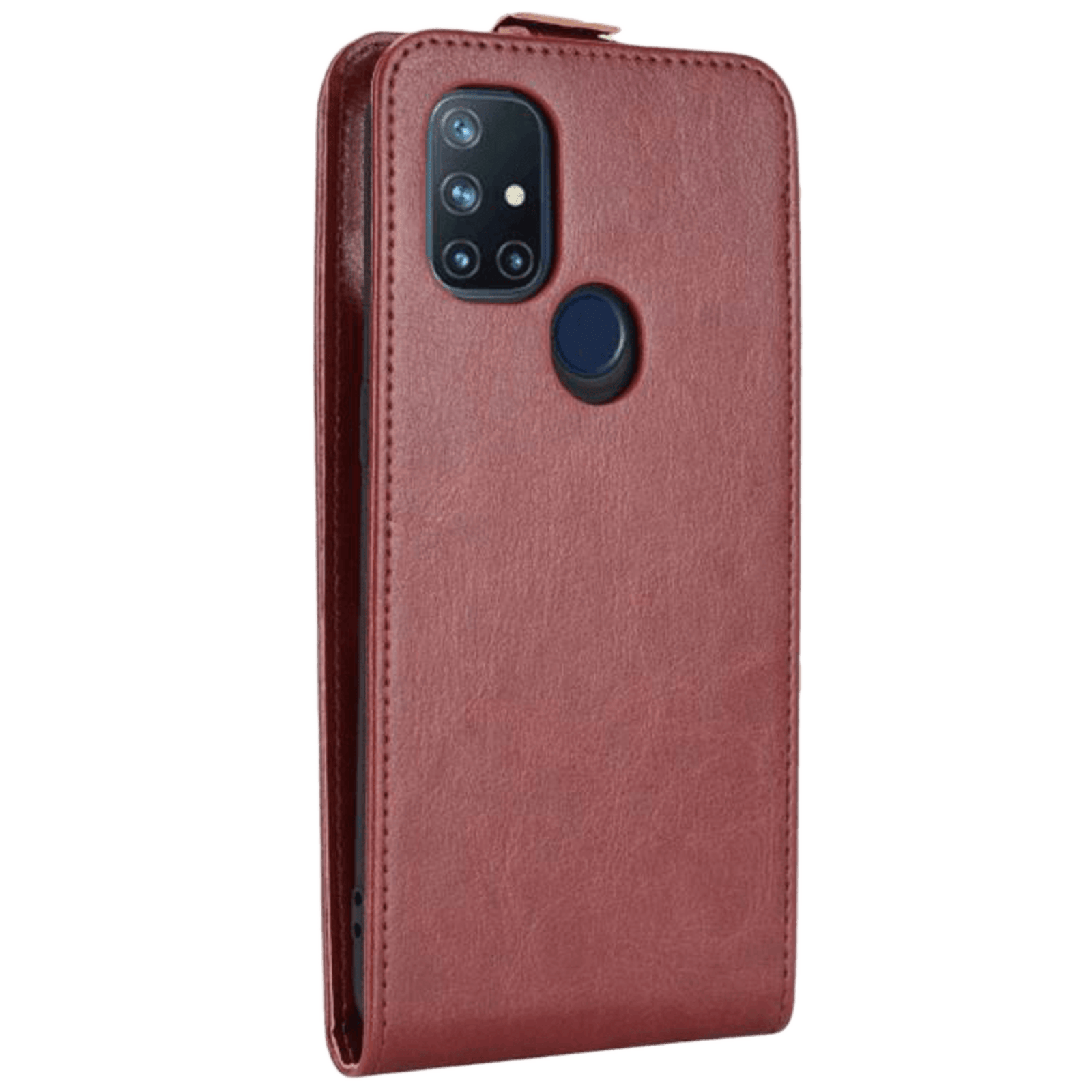 Comfycase OnePlus Nord N10 Verticale Flip Cover met Pasruimte Bruin