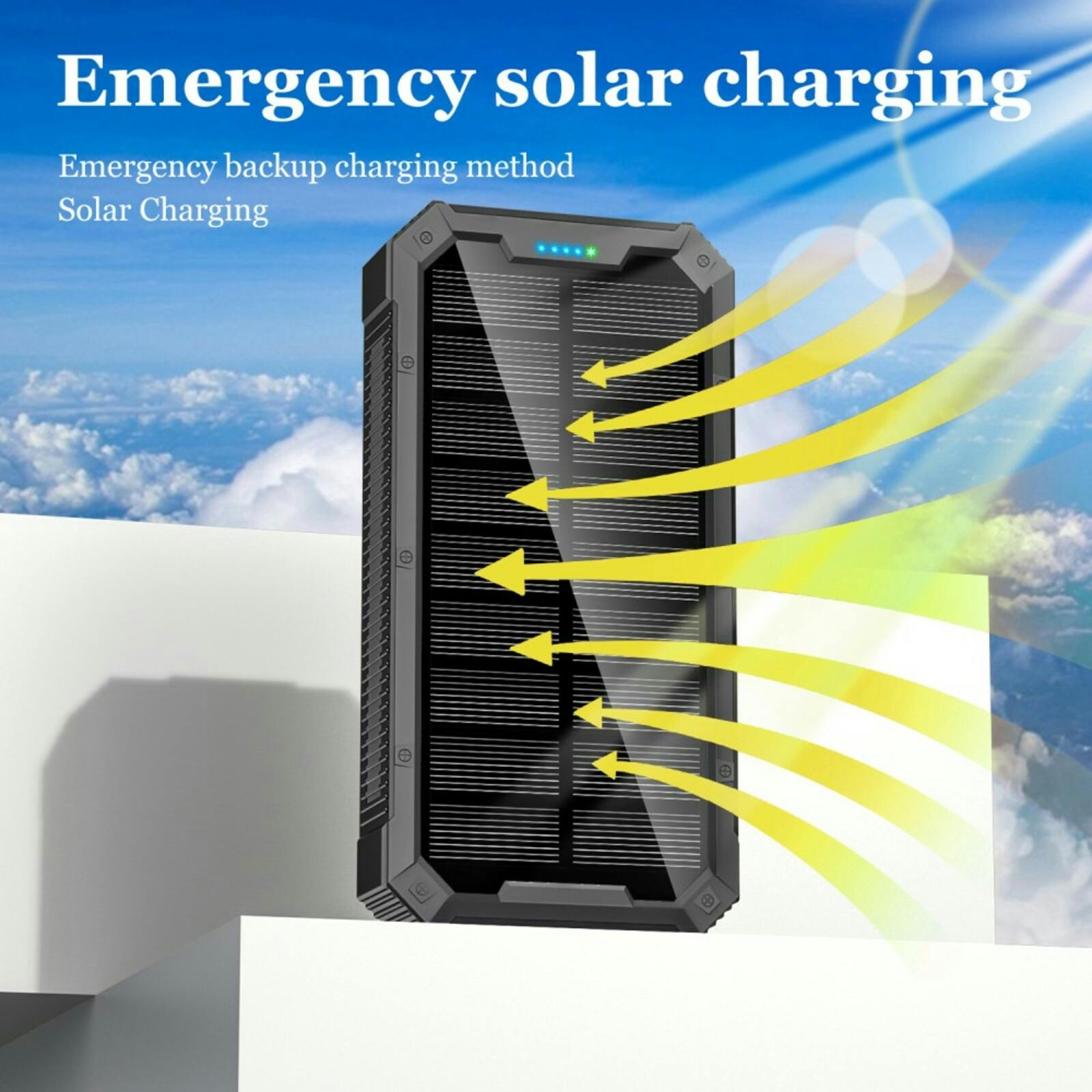 PSOOO 36.800mAh Solar Powerbank Fast Qi Wireless Charger met Zaklamp Zwart 36.800 mAh