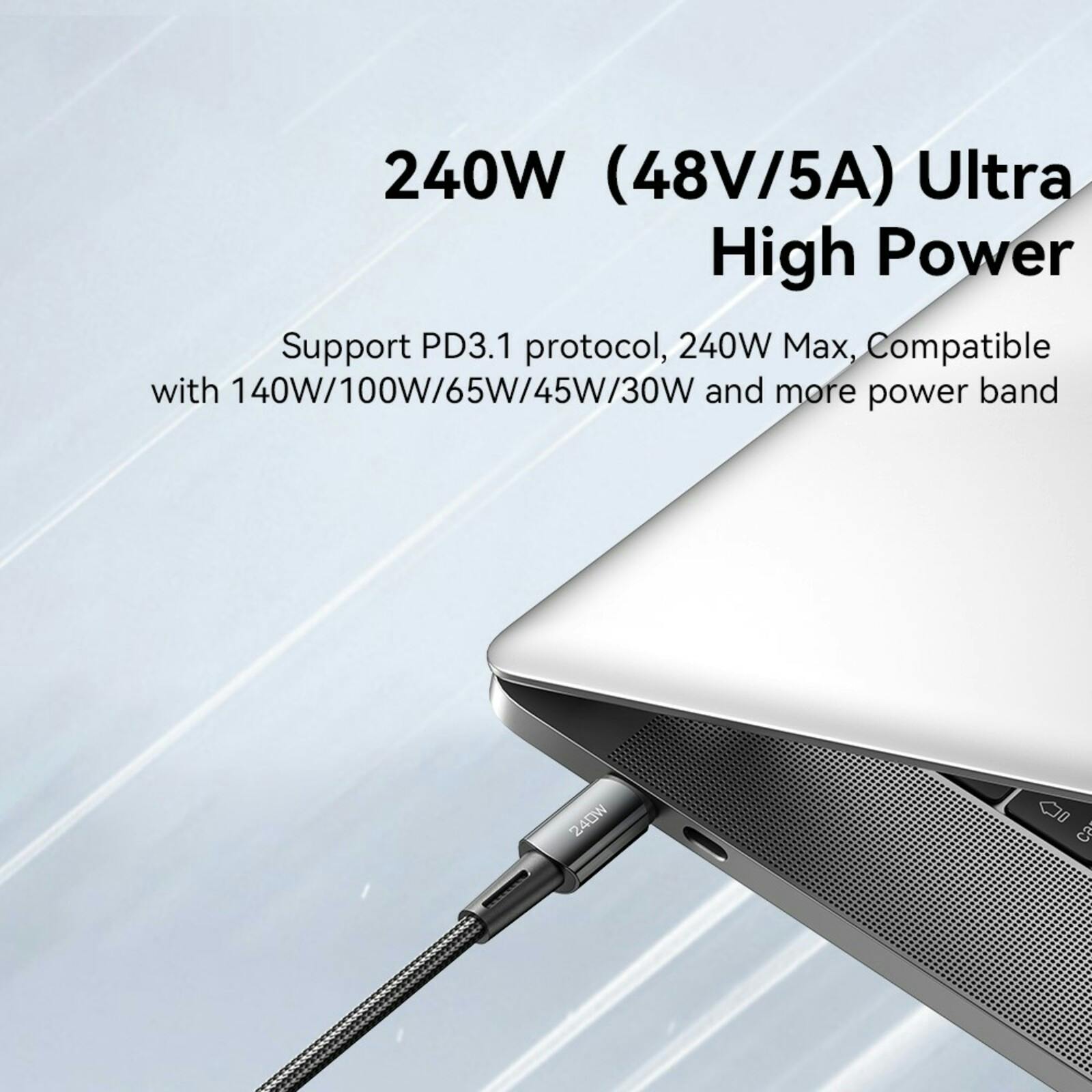 Essager 240W USB-C naar USB-C Ultraspeed Oplaad + Datakabel Zwart 1m
