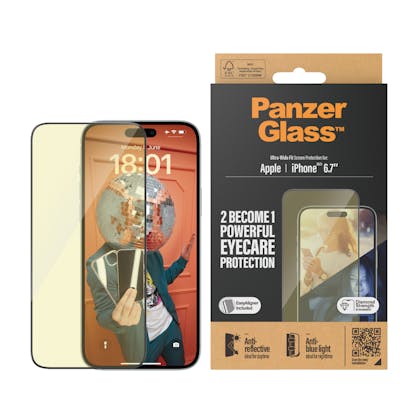PanzerGlass iPhone 15 Plus Screenprotector Met Lichtfilter Transparant