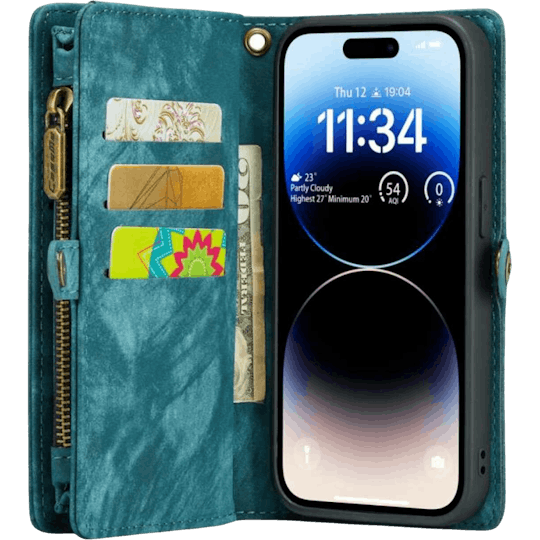 Caseme iPhone 14 Pro Max Vintage Portemonnee Hoesje Blauw - Voorkant