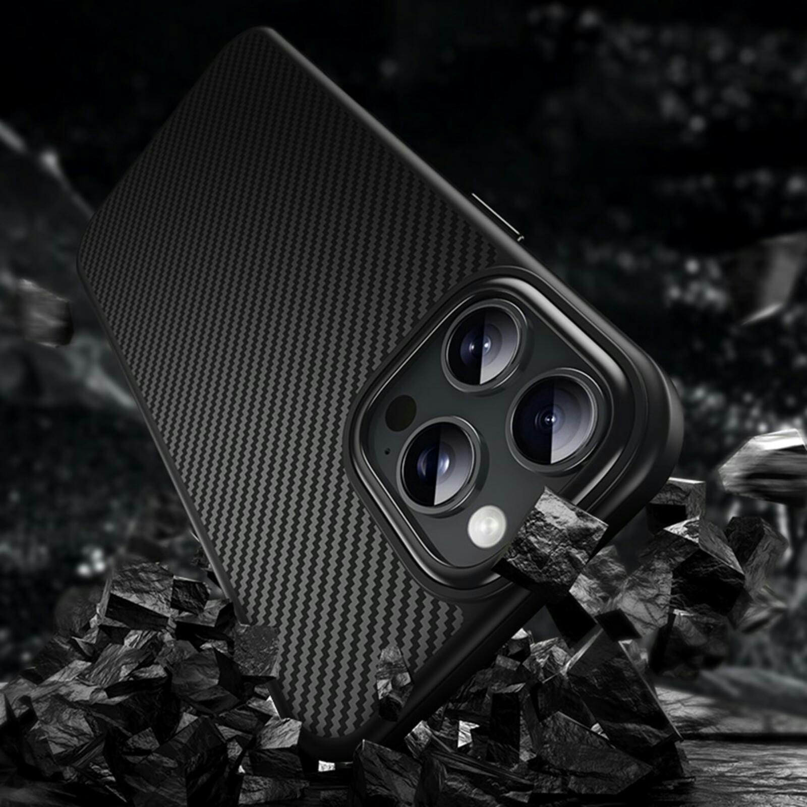 Mocaa iPhone 16 Pro Max Slim Carbon Pantser MagSafe Case Zwart