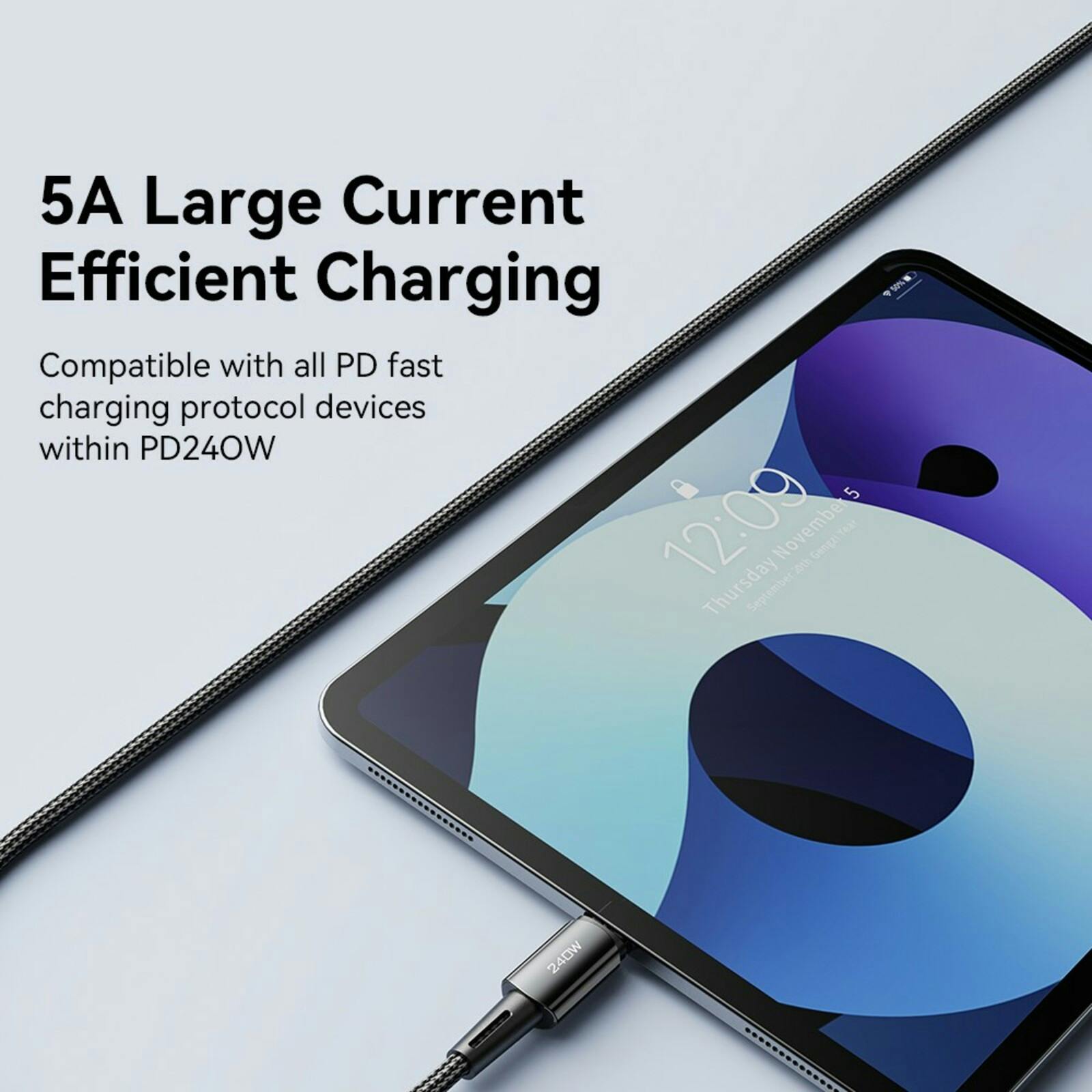 Essager 240W USB-C naar USB-C Ultraspeed Oplaad + Datakabel Zwart 1m