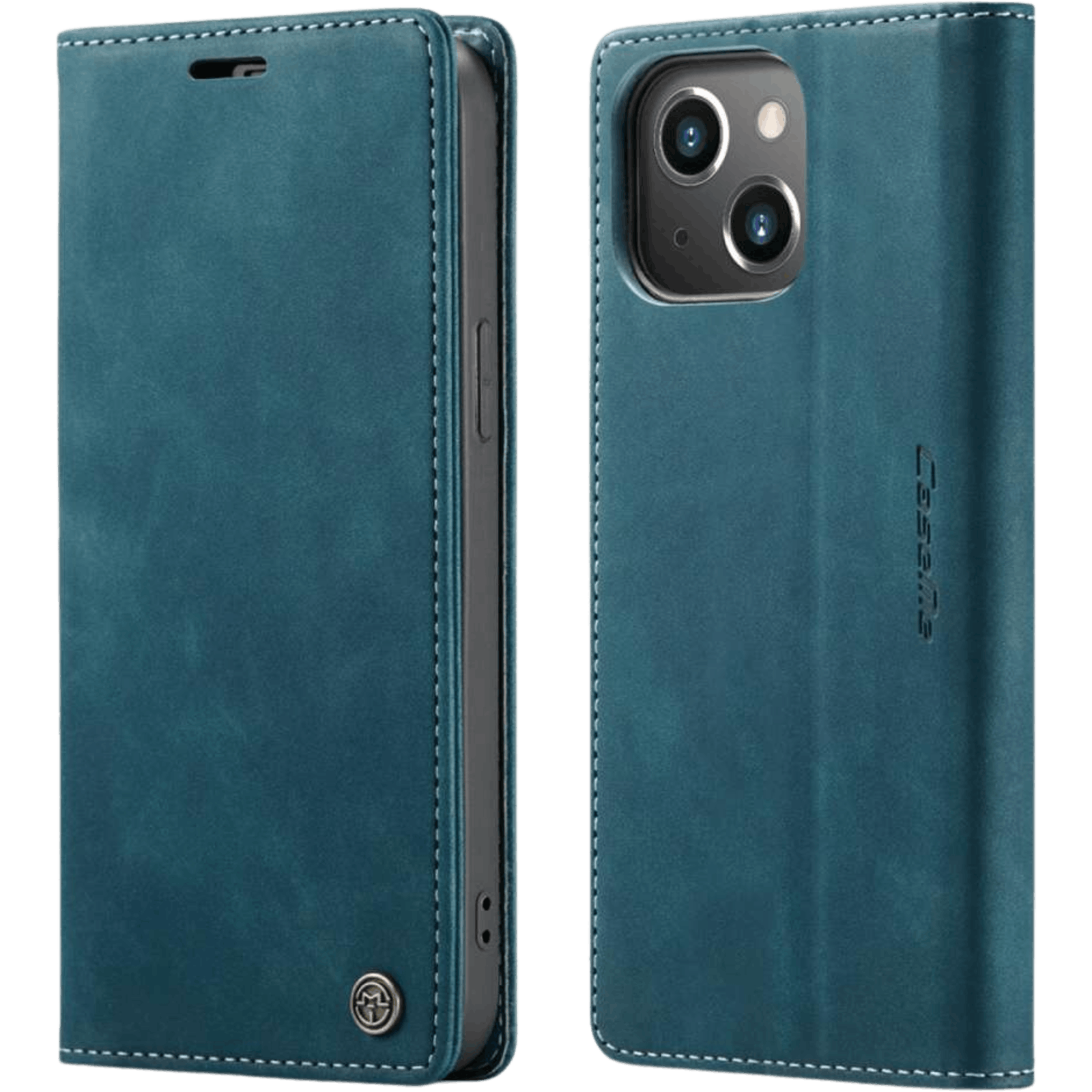 Caseme iPhone 14 Plus Retro Portemonnee Hoesje Blauw - Voorkant