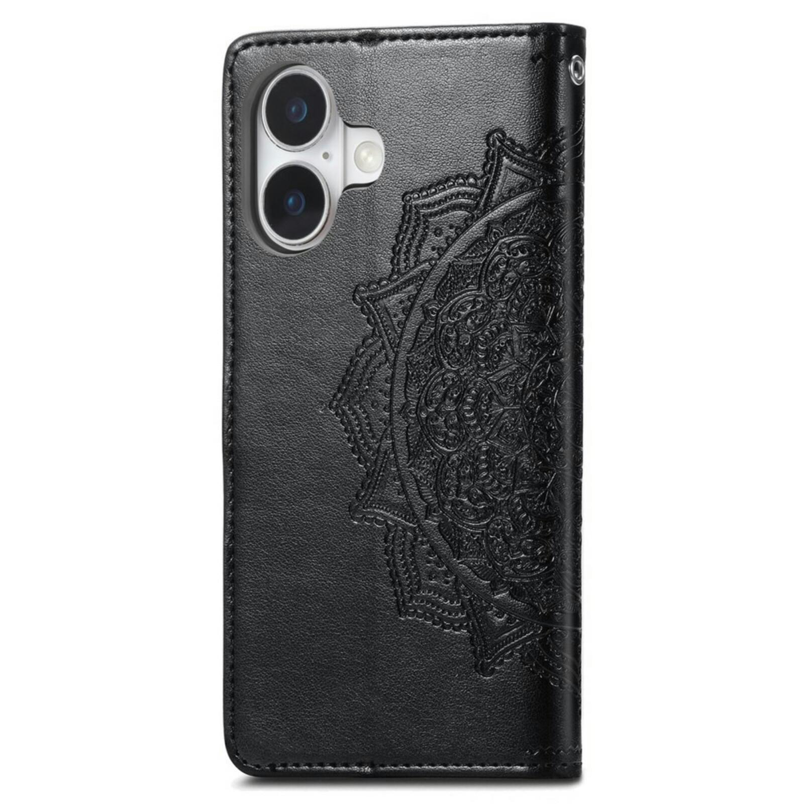 Comfycase iPhone 16 Mandala Booklet Hoesje Zwart
