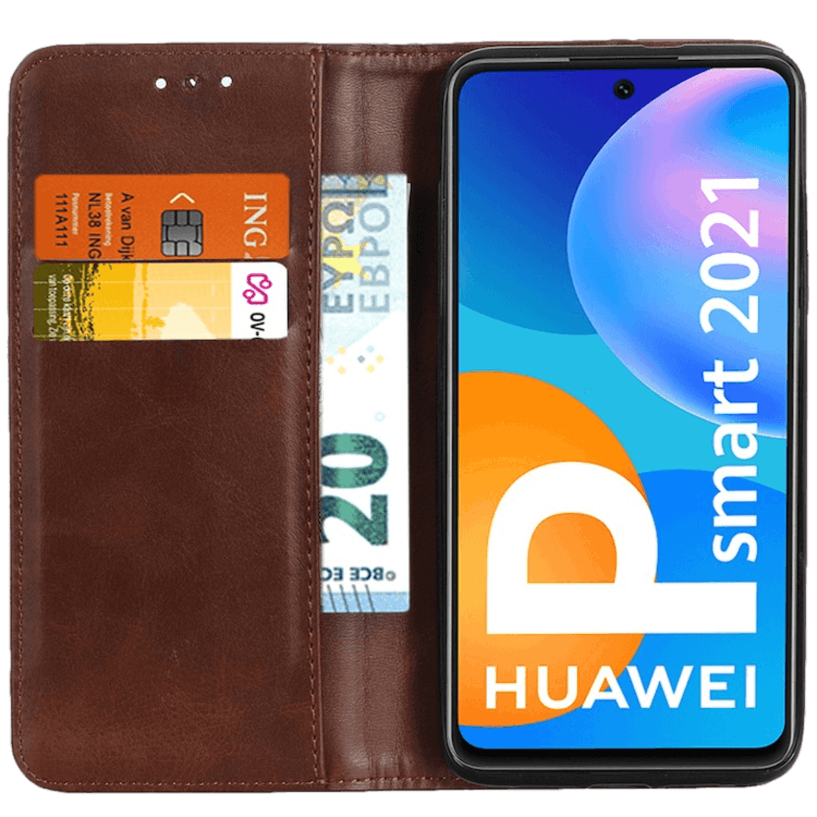CaseBody Huawei P Smart 2021 Real Leather Wallet Hoesje Bruin
