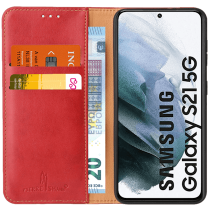 Fierre Shann Samsung Galaxy S21 Slim Wallet Hoesje Rood