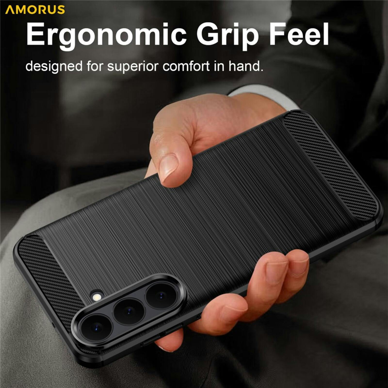 Amorus Samsung Galaxy S26 FE Carbon Fiber Magnetic Hoesje Zwart