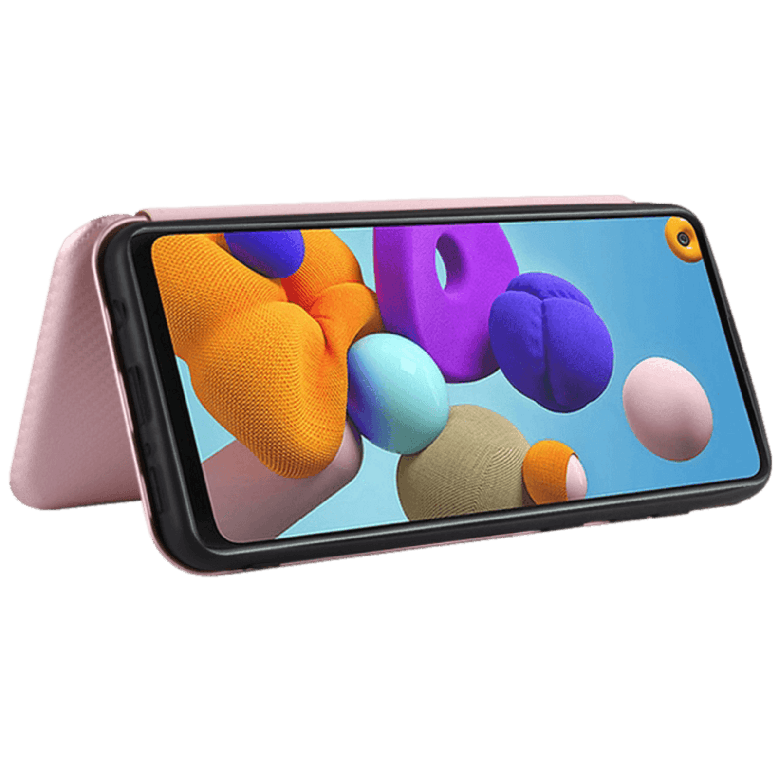 Comfycase Samsung Galaxy A21s Carbon Shell Flip Case Hoesje Roségoud