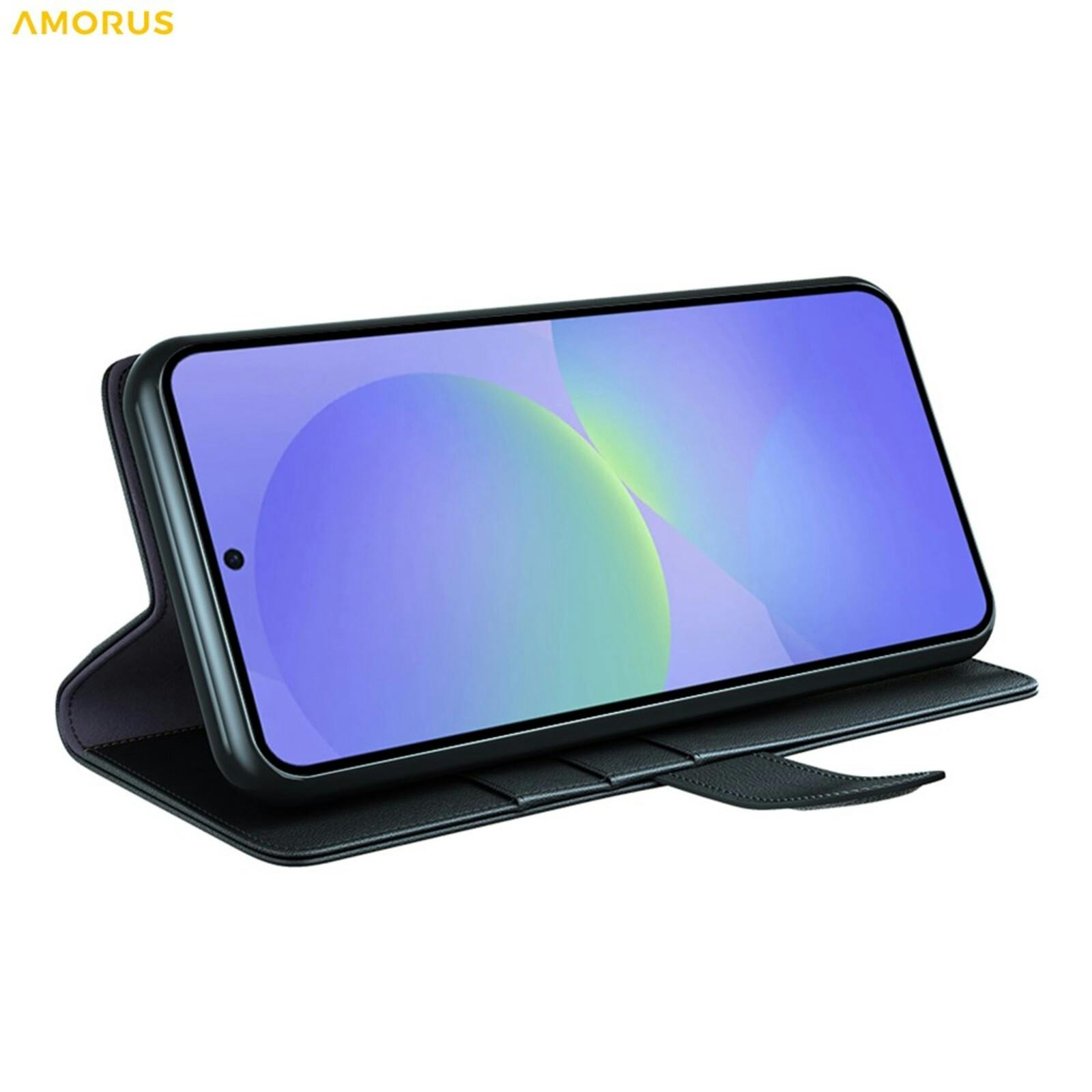 Amorus Samsung Galaxy A37 Real Leather Wallet Hoesje Zwart