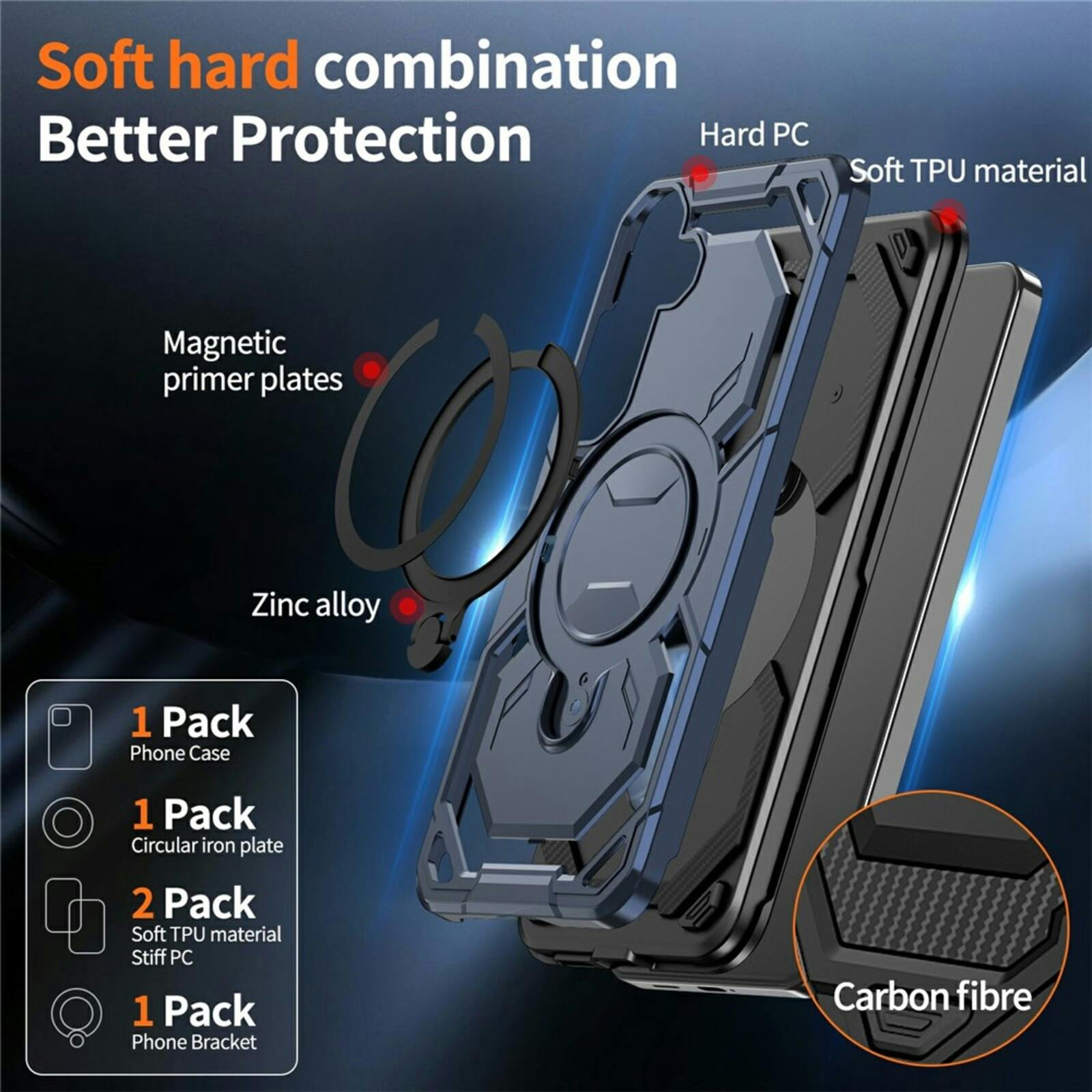 CaseBody Samsung Galaxy S26 Magnetic Kickstand Ring Hoesje Blauw