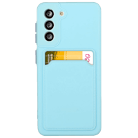 CaseBody Samsung Galaxy S21 FE Telefoonhoesje met Kaarthouder Lichtblauw