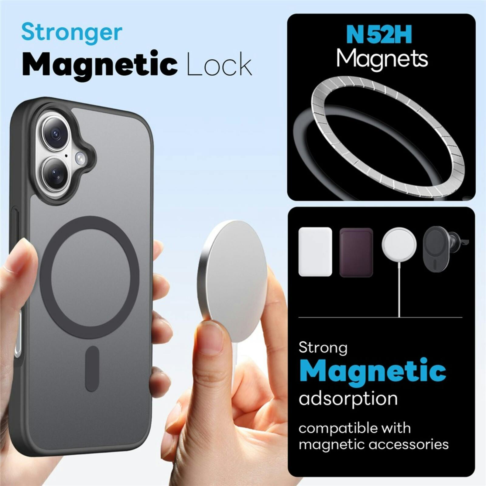 Northjo 2-in-1 iPhone 17 Hoesje – Shockproof, MagSafe + Screenprotector Zwart