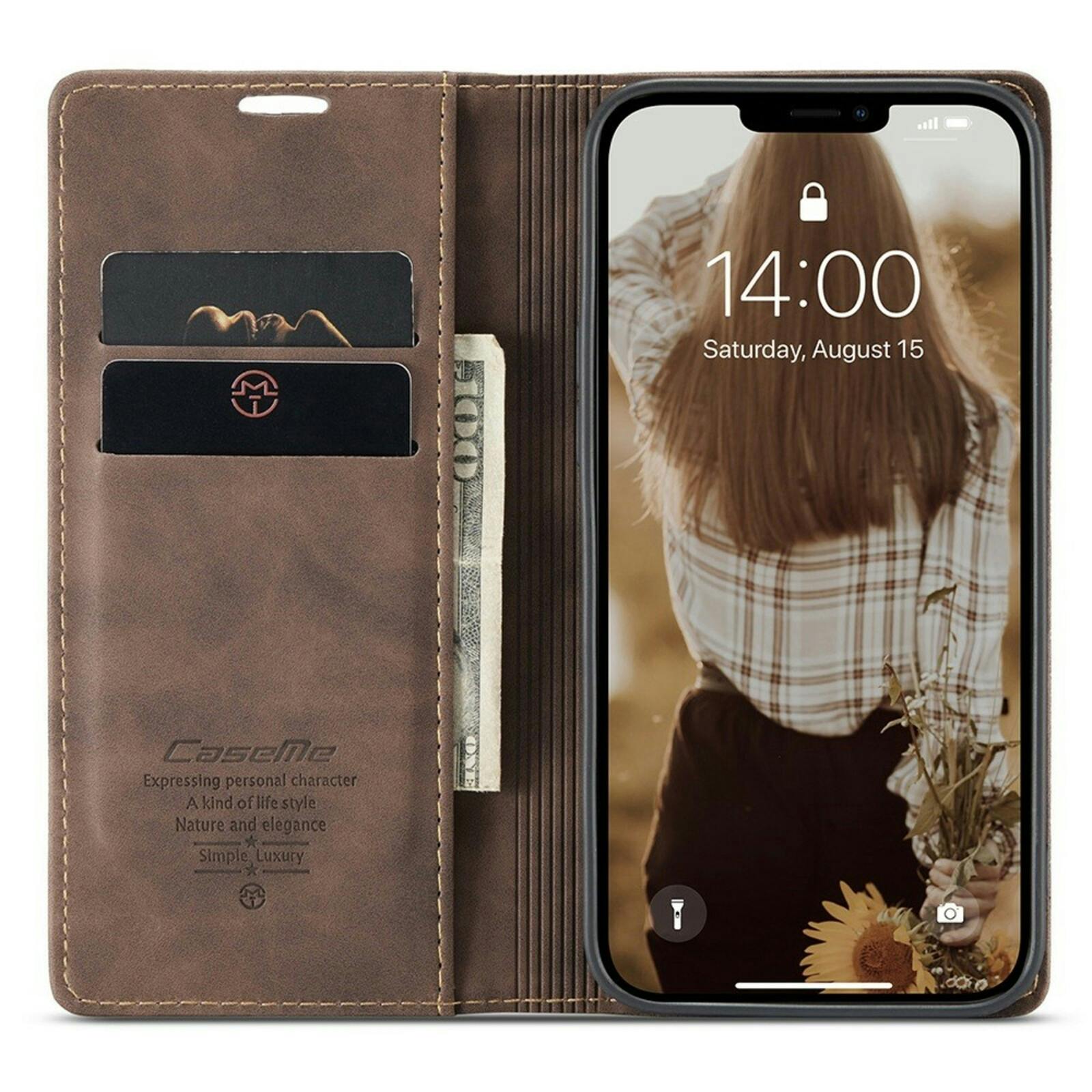 Caseme iPhone 13 Business Wallet Bookcase Hoesje Donkerbruin