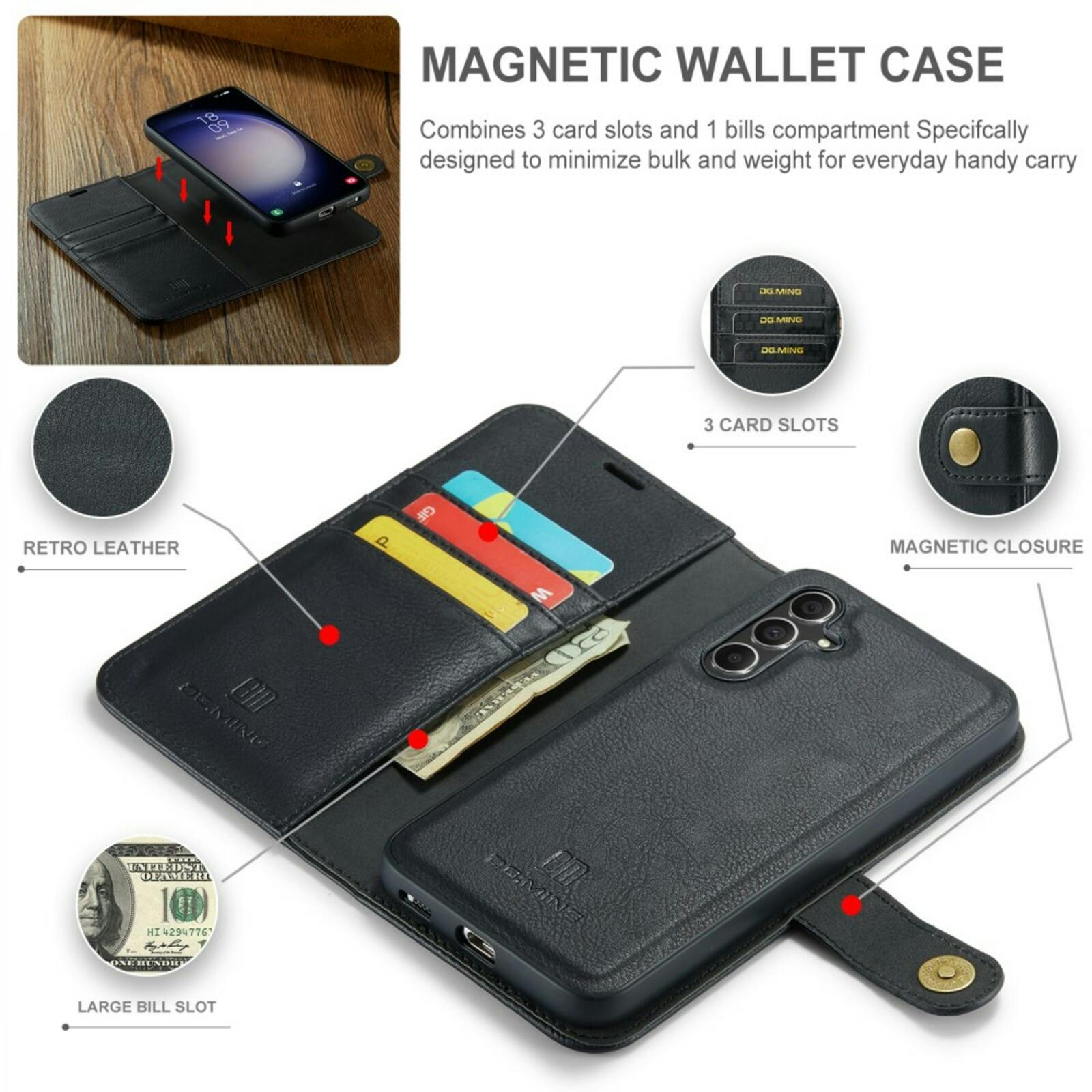 DG.MING Samsung S23 FE Lederen 2-in-1 Wallet en Hoesje Zwart