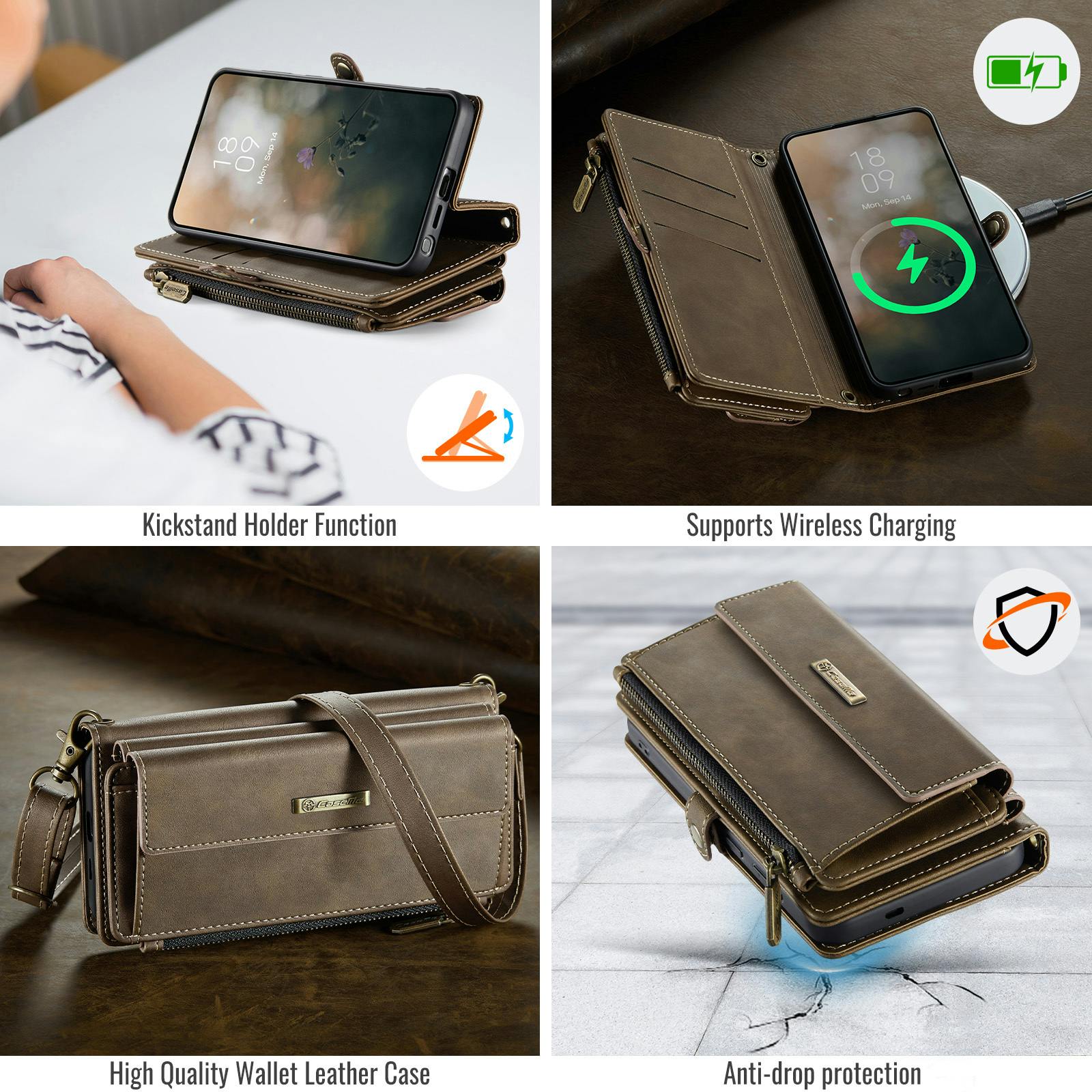 Caseme Samsung Galaxy S26 Ultra Luxe Alles-in-één Portemonnee Hoesje Bruin