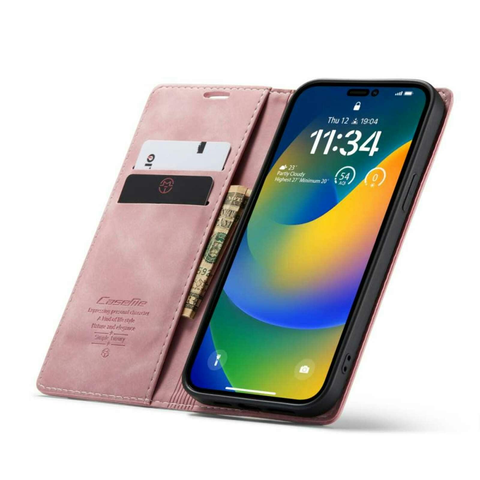 Caseme iPhone 14 Pro Max Retro Portemonnee Hoesje Roze