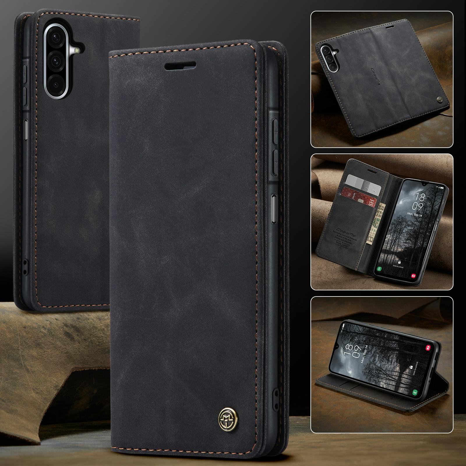 Caseme Samsung Galaxy A57 Business Bookcase Hoesje Zwart