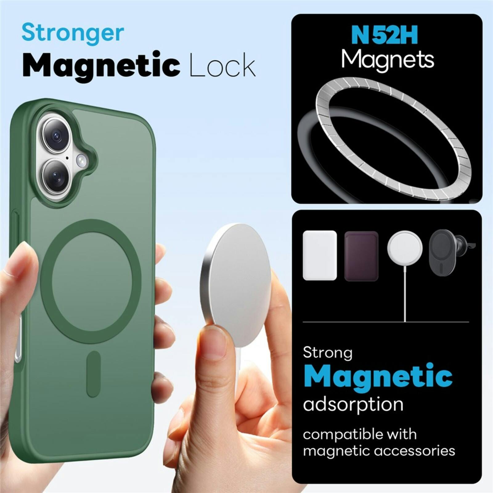 Northjo 2-in-1 iPhone 17 Hoesje – Shockproof, MagSafe + Screenprotector Groen
