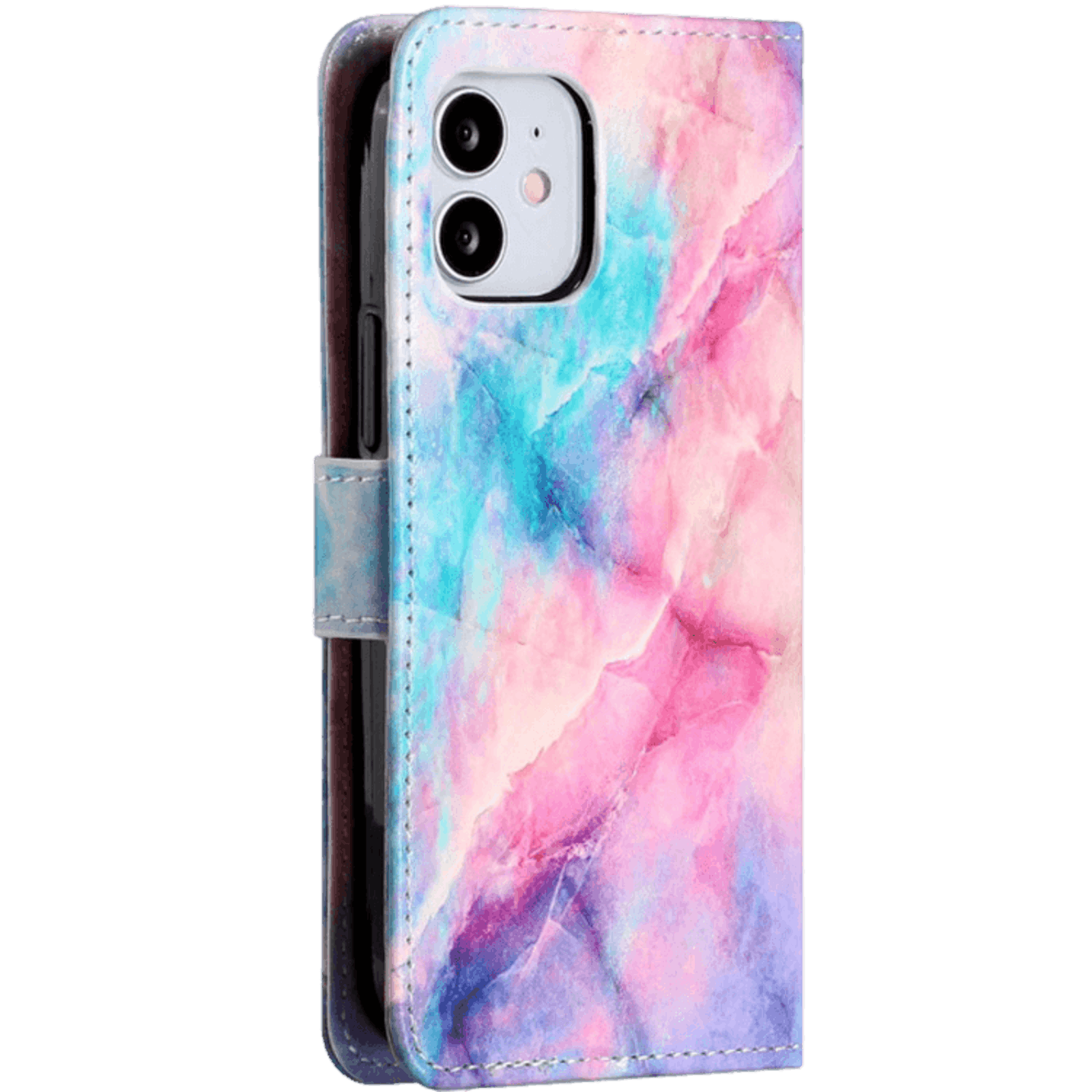 Comfycase iPhone 12 (Pro) Bookcase Hoesje Kleurrijk Marmer