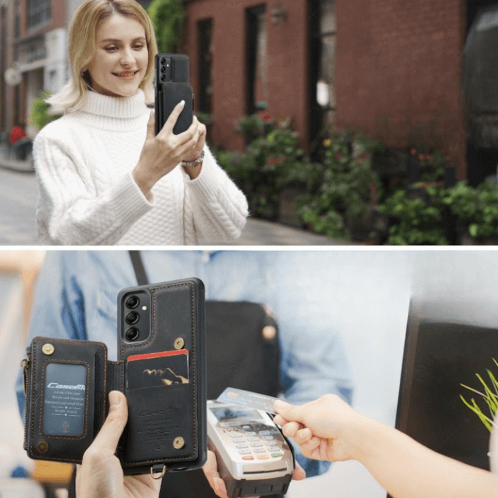 Caseme Samsung A14 Zipper Pocket Wallet Hoesje Zwart