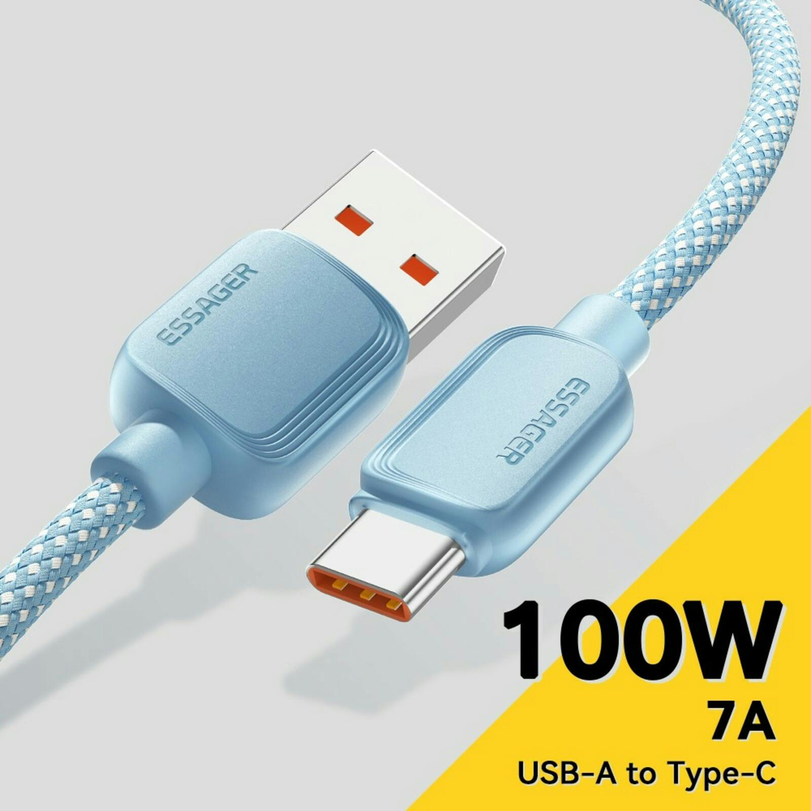 Essager 100W(!) Smartphone en Laptop Data + Oplaadkabel USB-A naar USB-C Blauw 1m