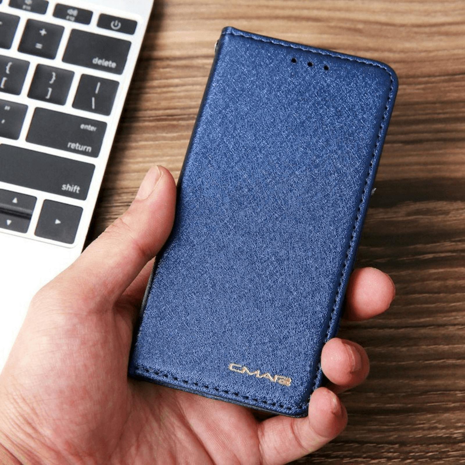 CMAI2 iPhone 12 (Pro) Silk Series Slank Bookcase Hoesje Navy