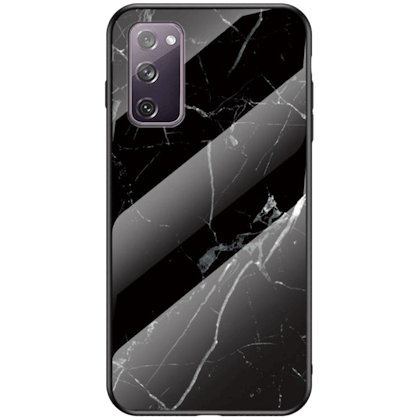 CaseBody Samsung Galaxy S20 FE Marble Glass Hoesje Gehard Glas Zwart