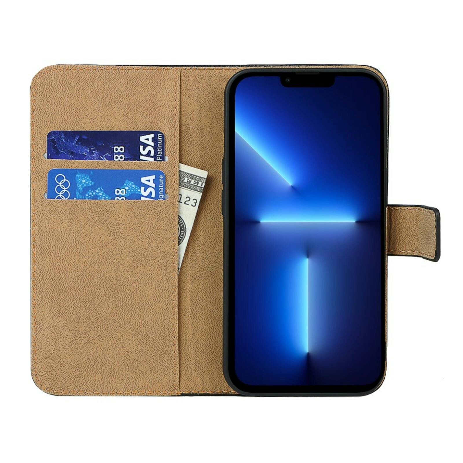 Mocaa iPhone 13 Echt Lederen Bookcase Hoesje Zwart