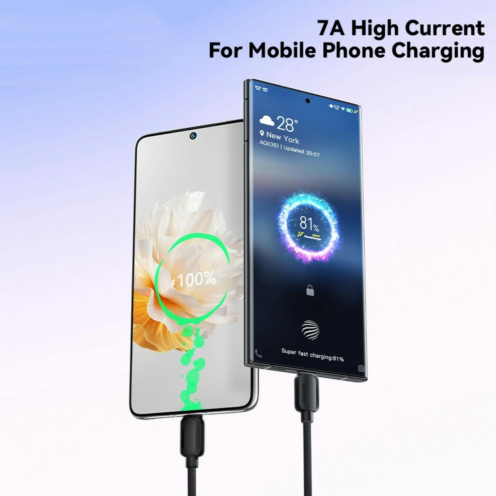 Essager 100W(!) Smartphone en Laptop Data + Oplaadkabel USB-A naar USB-C Zwart 3m