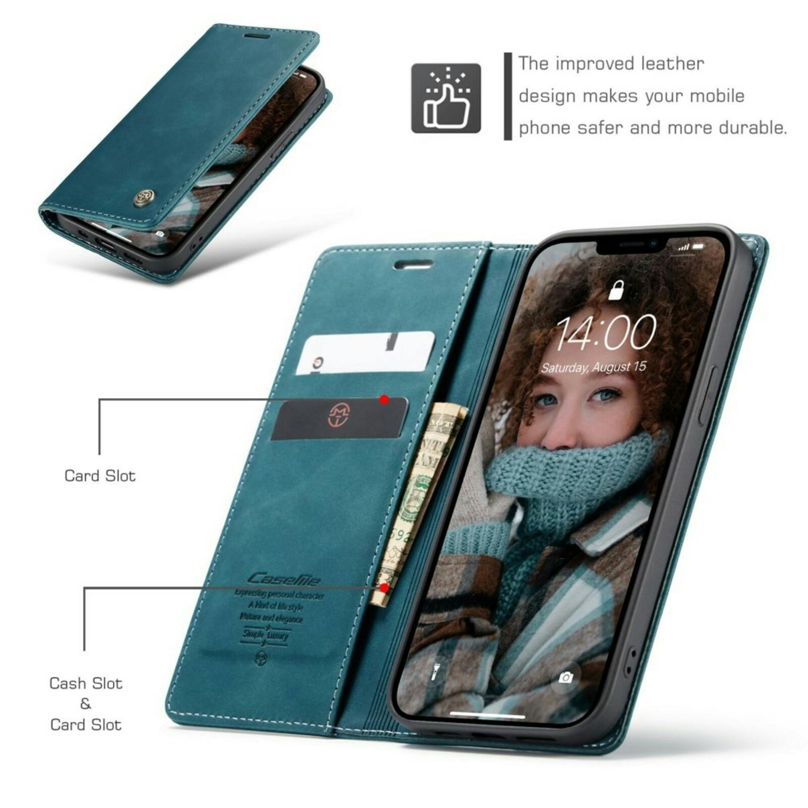 Caseme iPhone 13 Business Wallet Bookcase Hoesje Blauw
