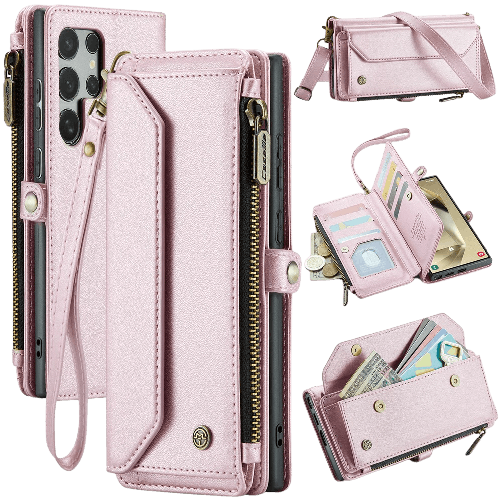 Caseme Samsung S24 Ultra Clutch Wallet met Koord Roze