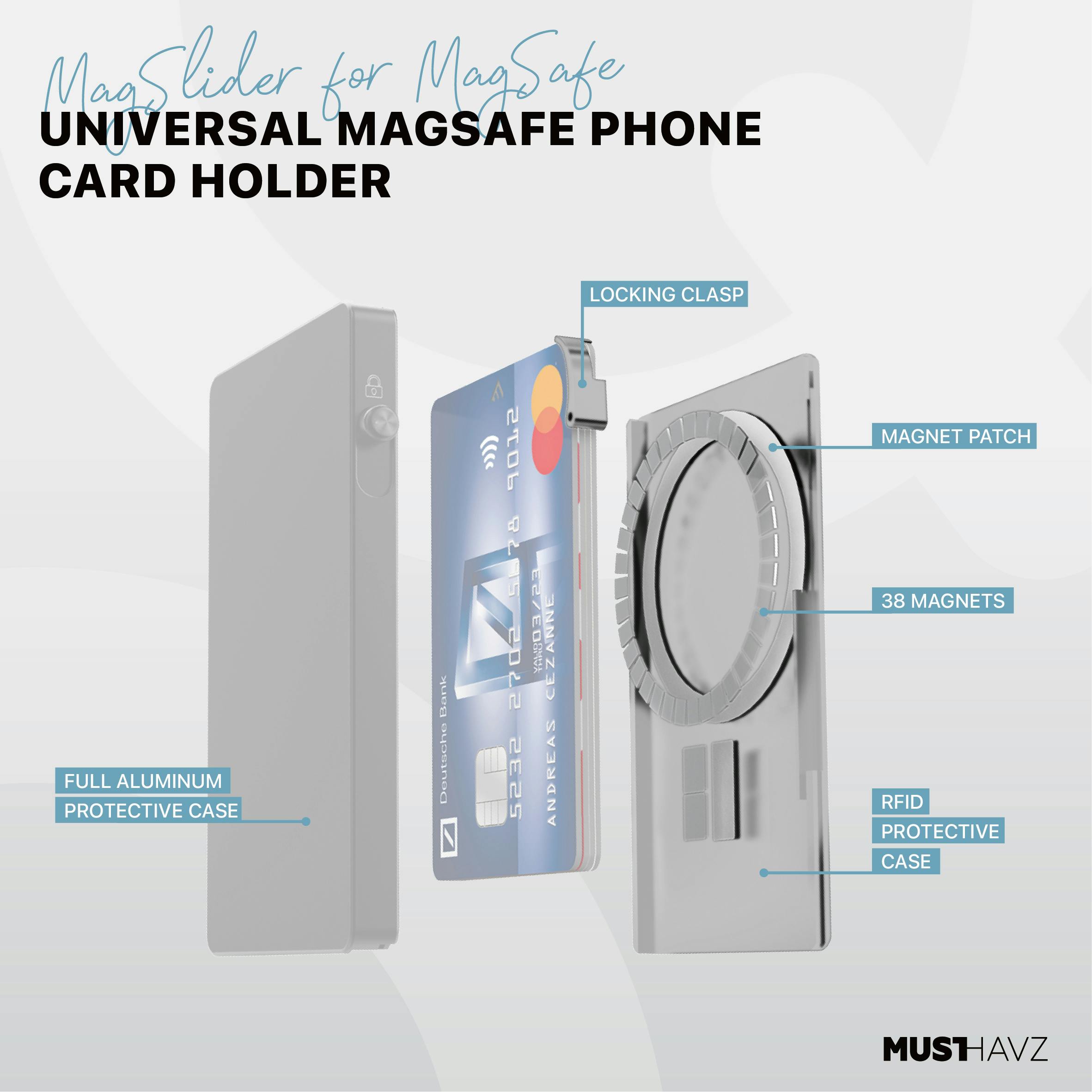 Musthavz MagSlider Luxe Magnetische Kaarthouder Zilver