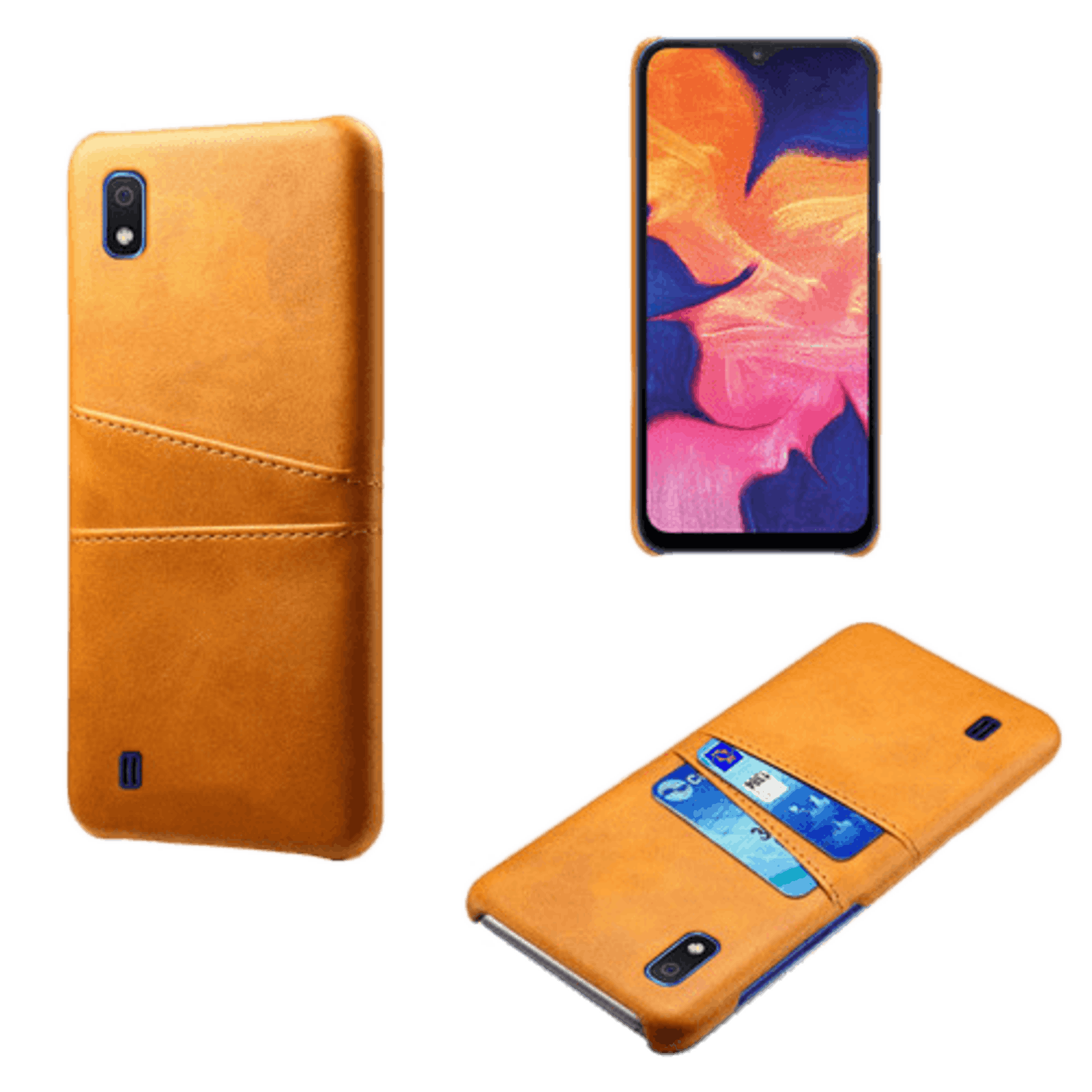 Comfycase Samsung Galaxy A10 Card Case Hoesje met Pasruimtebruin Geel