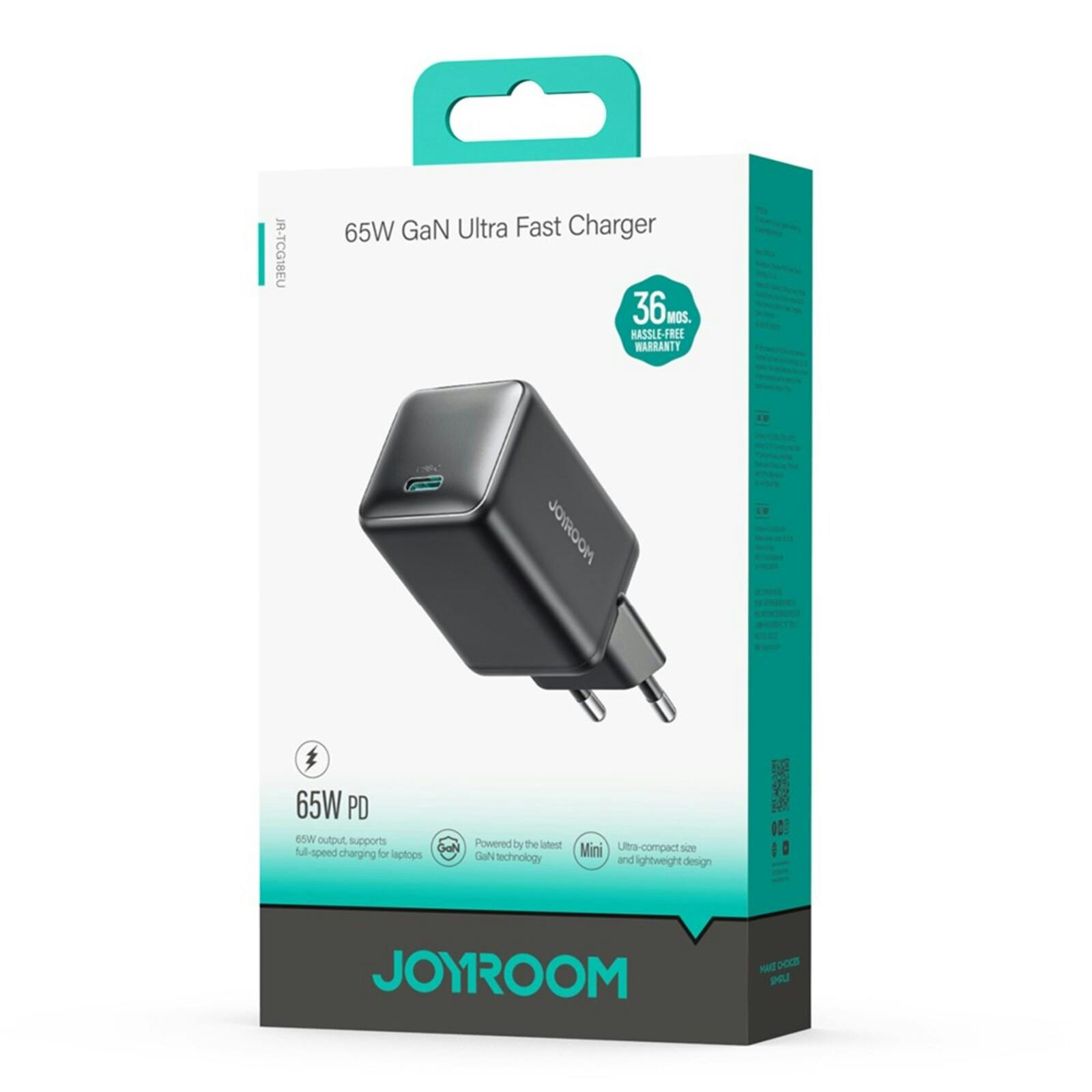 Joyroom 65W High Power Output USB-C Oplader Zwart