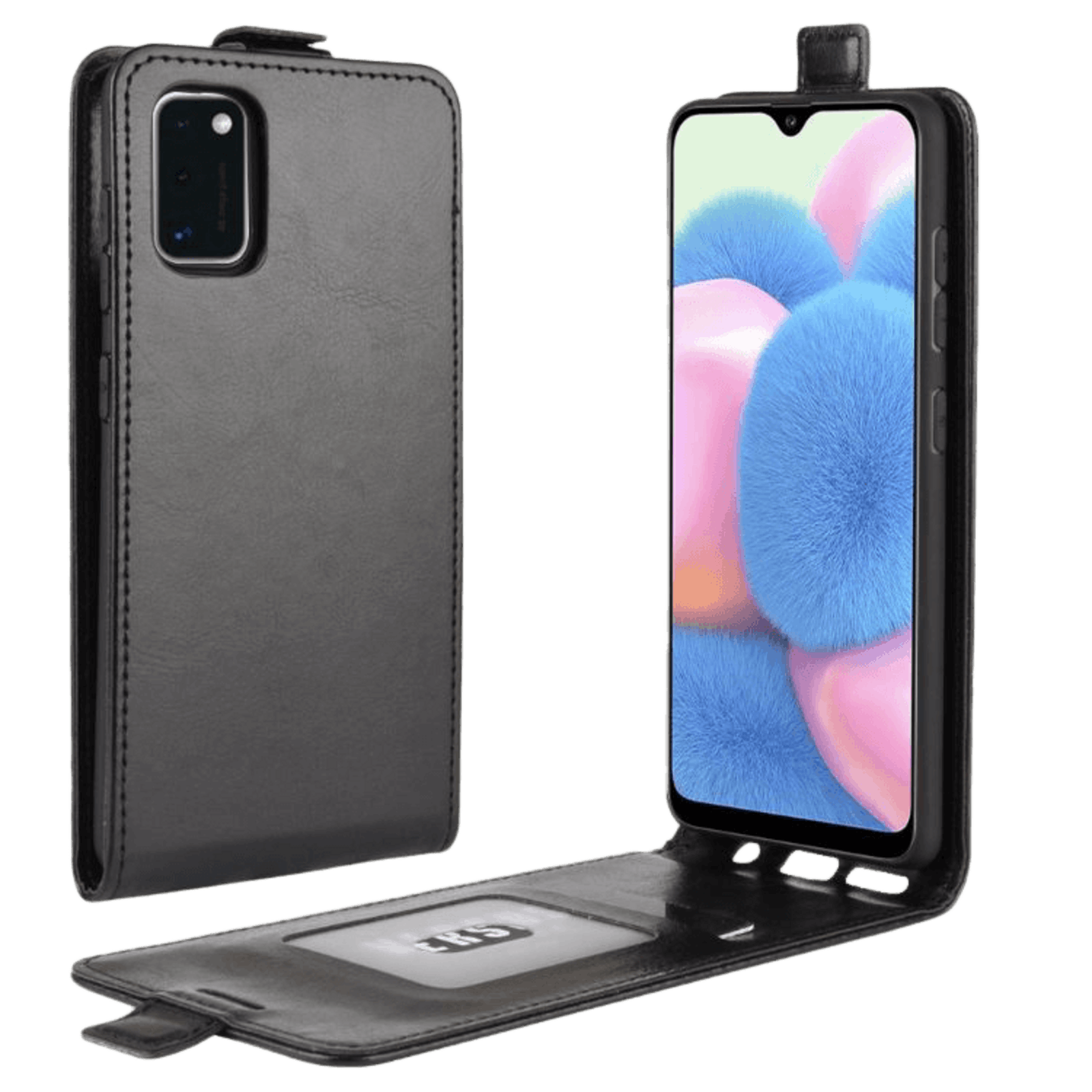 Comfycase Samsung Galaxy A41 Verticale Flip Cover met Pasruimte Zwart
