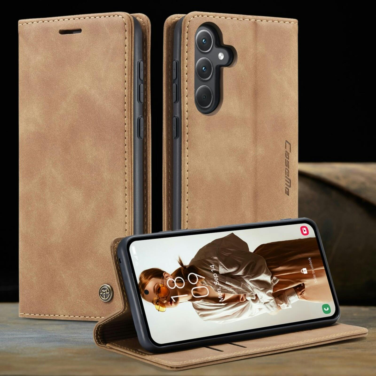Caseme Samsung Galaxy A56 Business Bookcase Hoesje Bruin