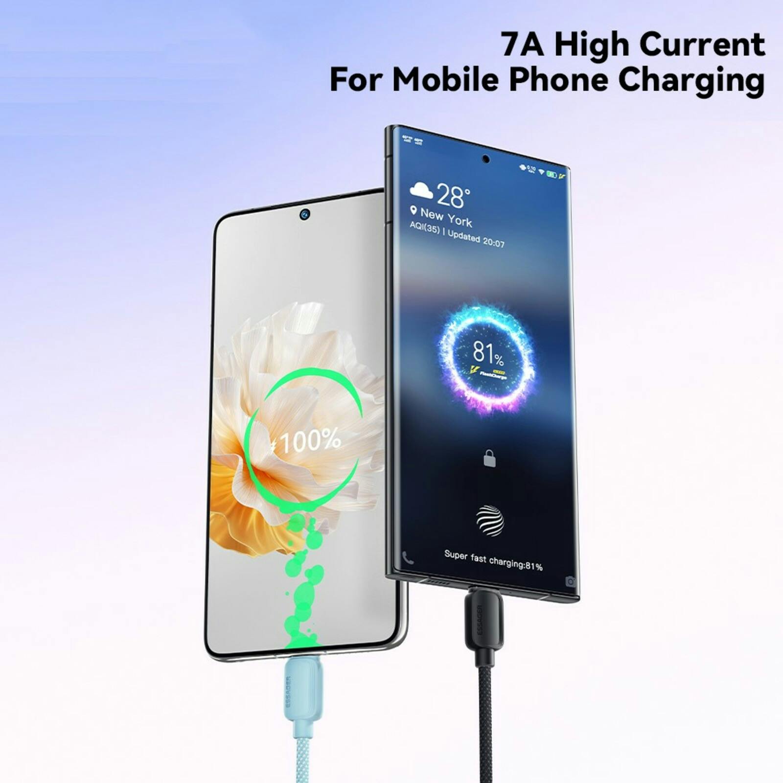Essager 100W(!) Smartphone en Laptop Data + Oplaadkabel USB-A naar USB-C Blauw 1m