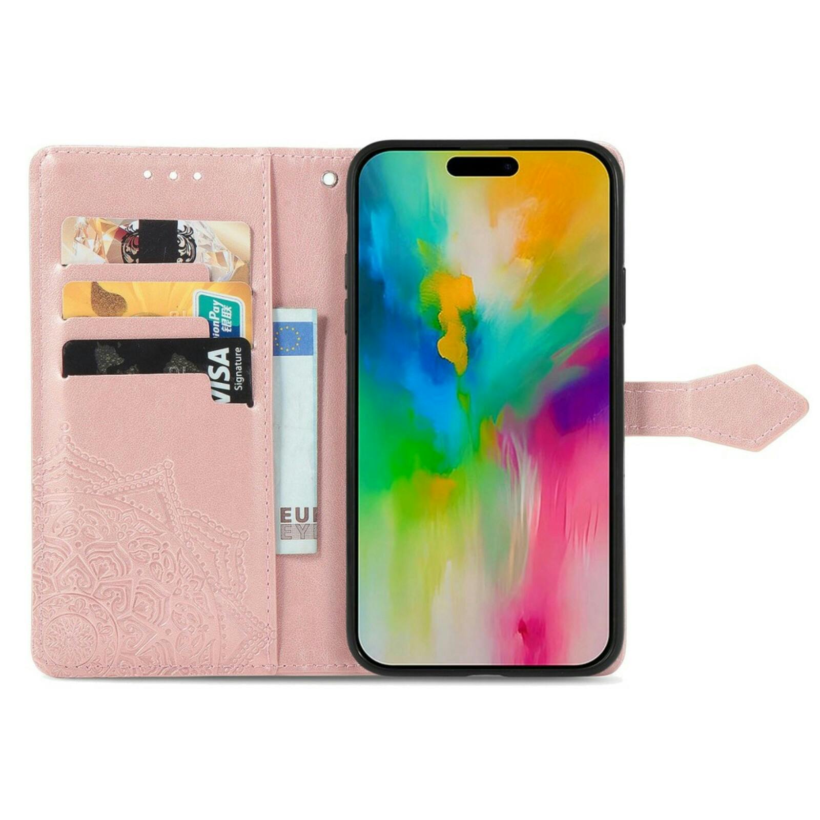 Comfycase iPhone 16 Mandala Booklet Hoesje Roségoud