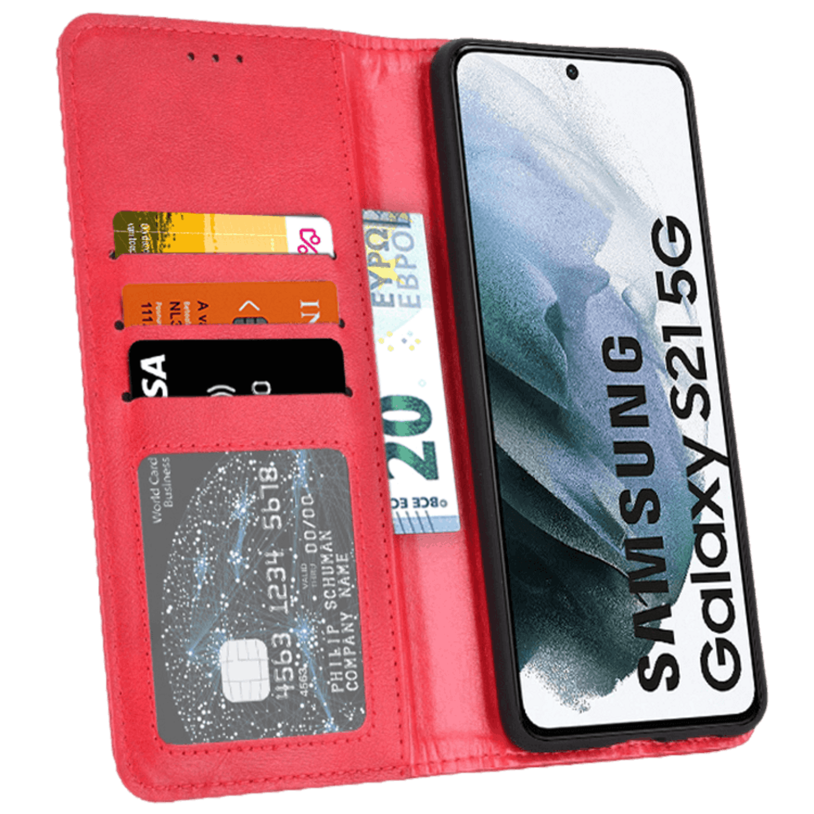 CaseBody Samsung Galaxy S21 Retro Hoesje met Pasruimte Rood