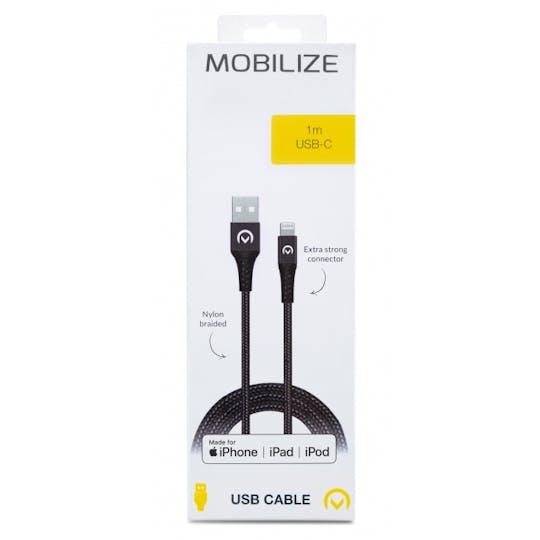 Mobilize Type USB C Braided kabel 1m. Black