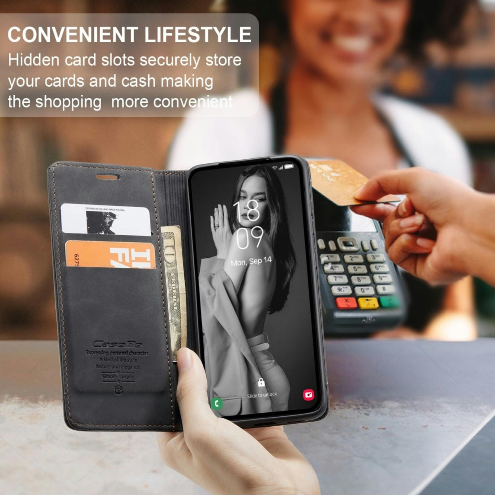 Caseme Samsung Galaxy A56 Business Bookcase Hoesje Zwart