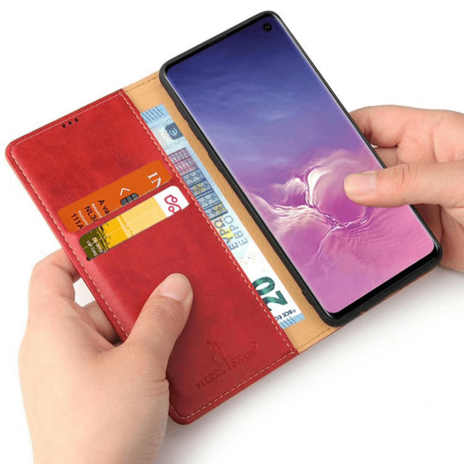 Fierre Shann Samsung Galaxy S10 Plus Slim Wallet Hoesje Rood