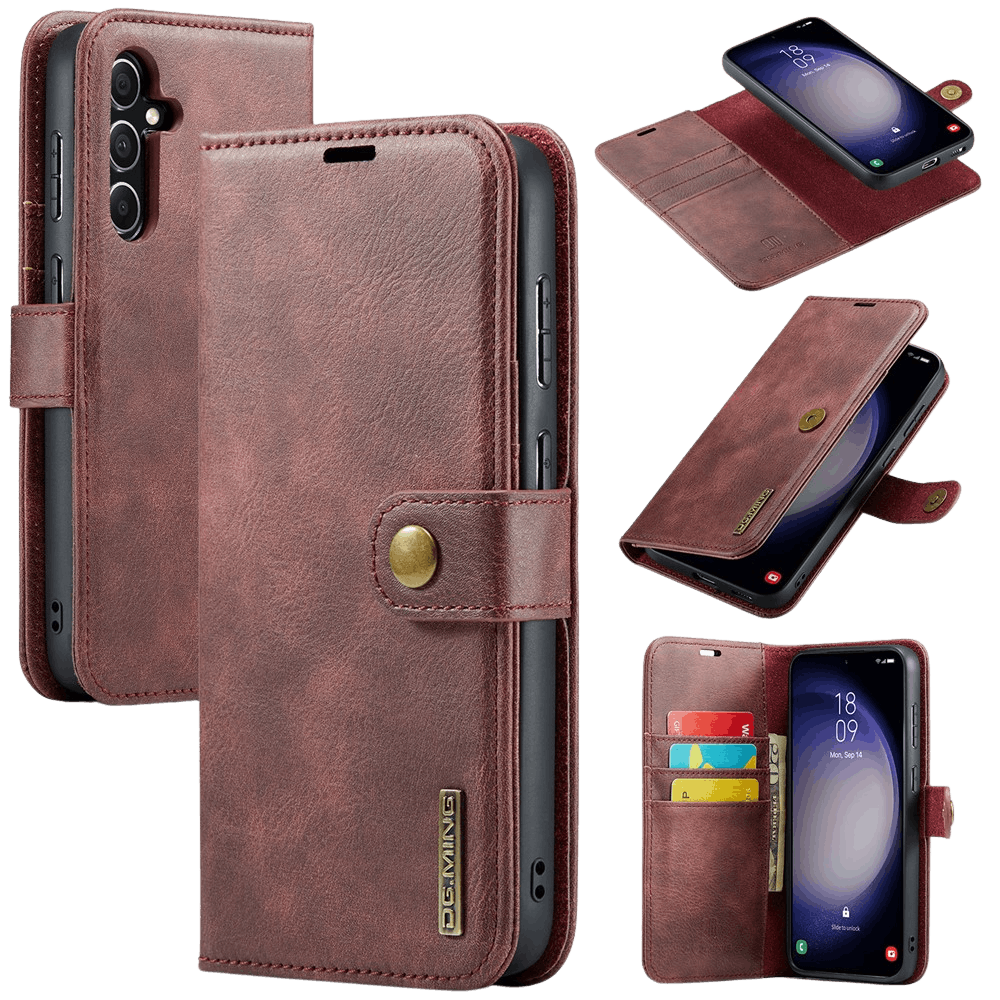 DG.MING Samsung Galaxy S25 Lederen 2-in-1 Wallet Hoesje Rood