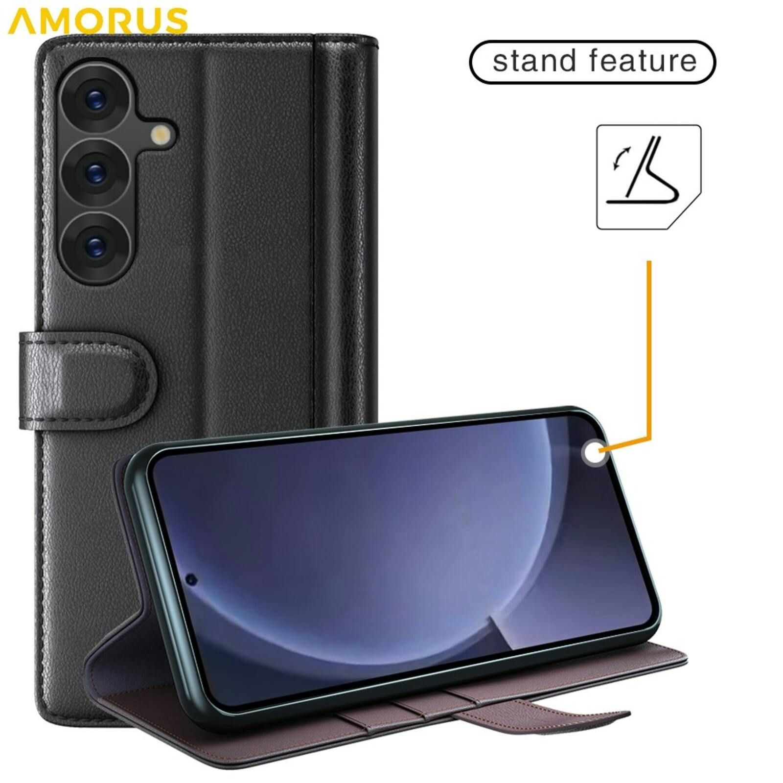 Amorus Samsung Galaxy S26 Luxe Lederen Bookcase Bruin
