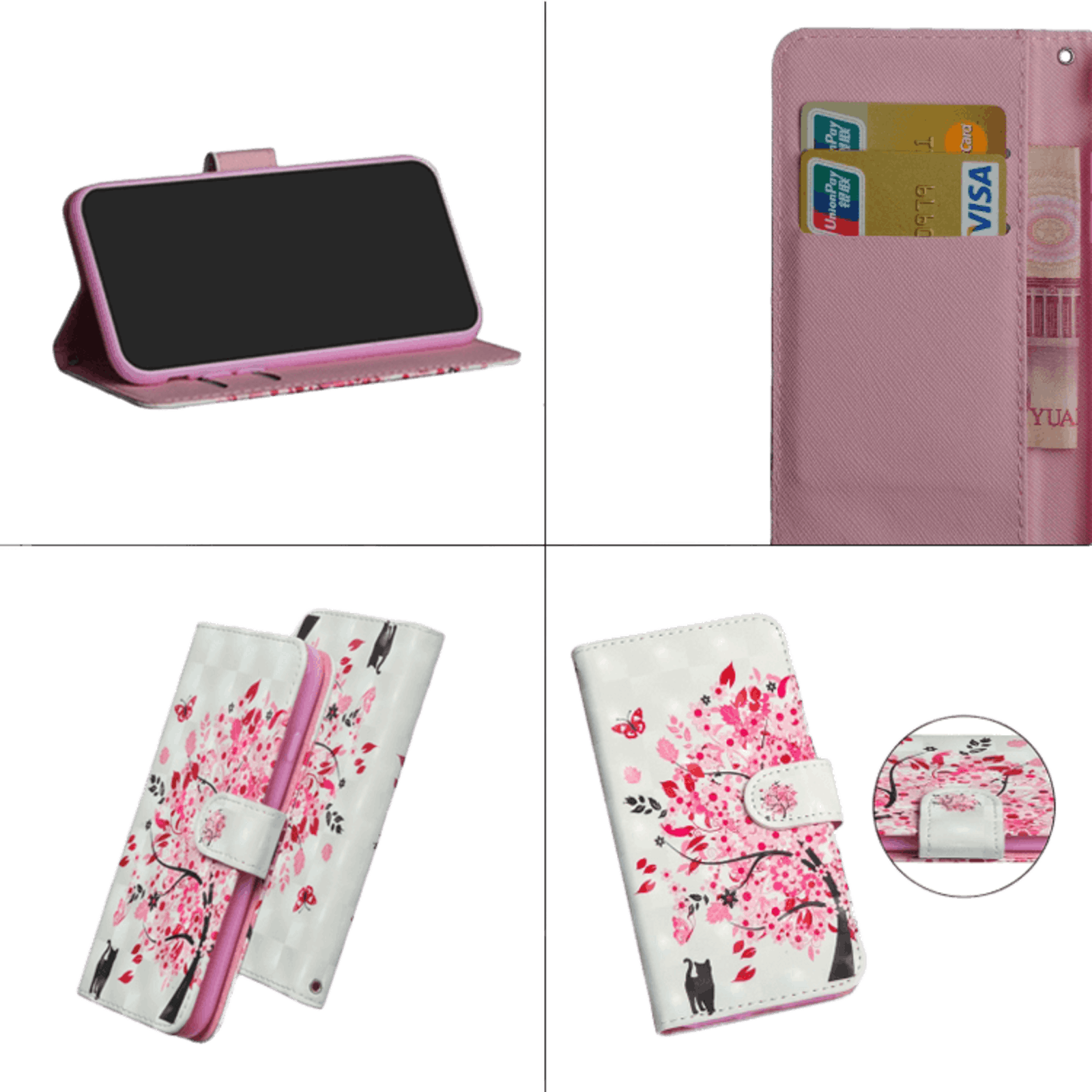 Mocaa Samsung Galaxy A41 Shiny Bookcase Tree and Cat Meerkleurig