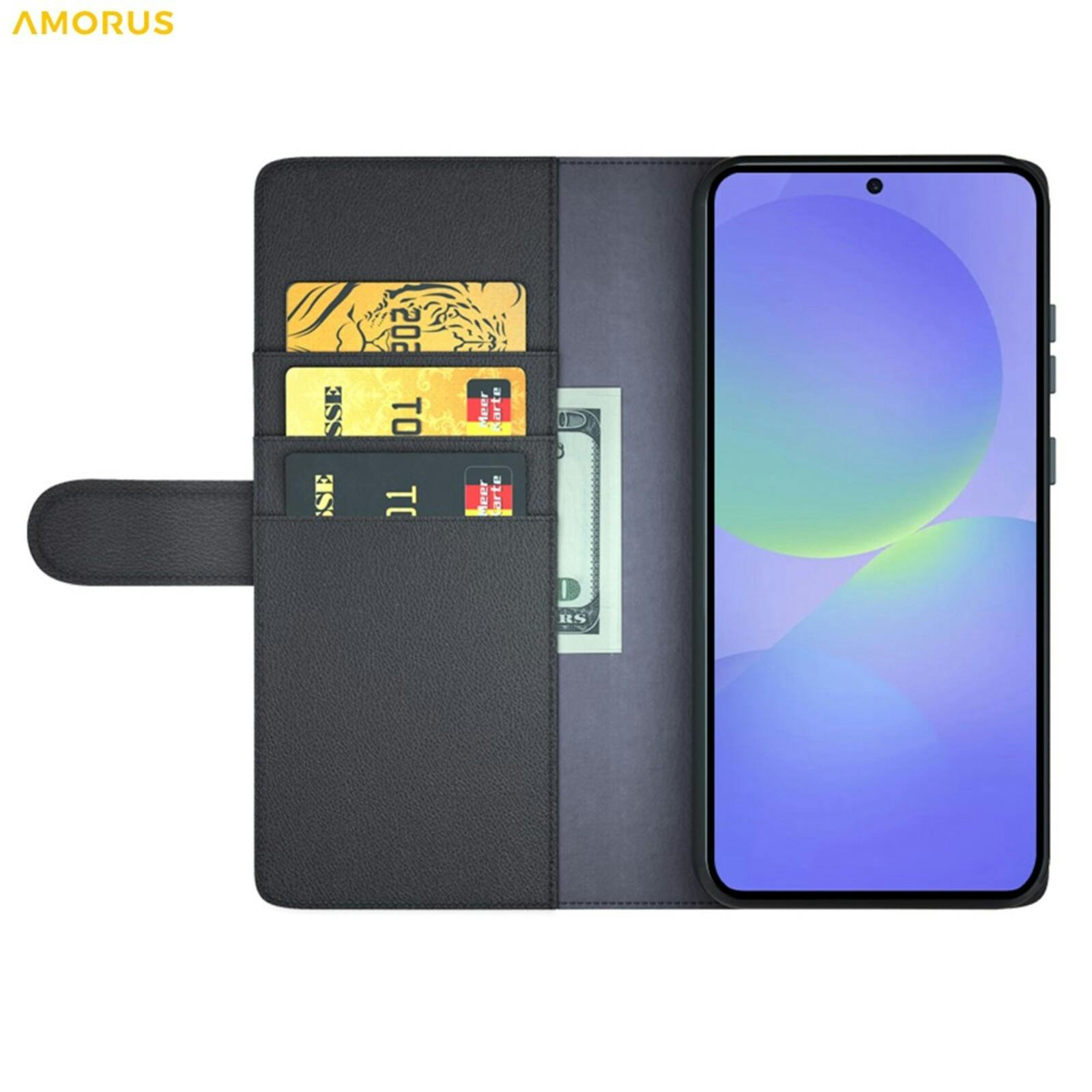 Amorus Samsung Galaxy A37 Real Leather Wallet Hoesje Zwart