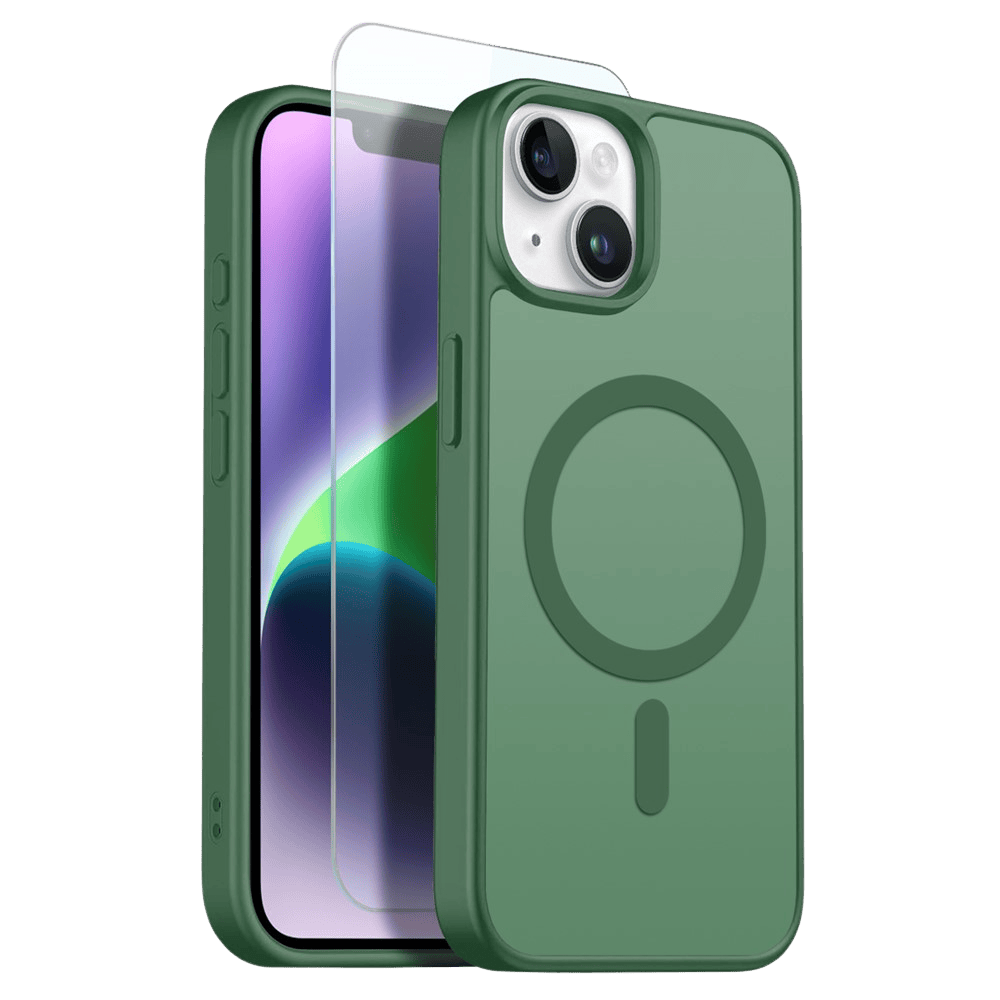 Northjo 2-in-1 iPhone 14 Hoesje – Shockproof, MagSafe + Screenprotector Groen